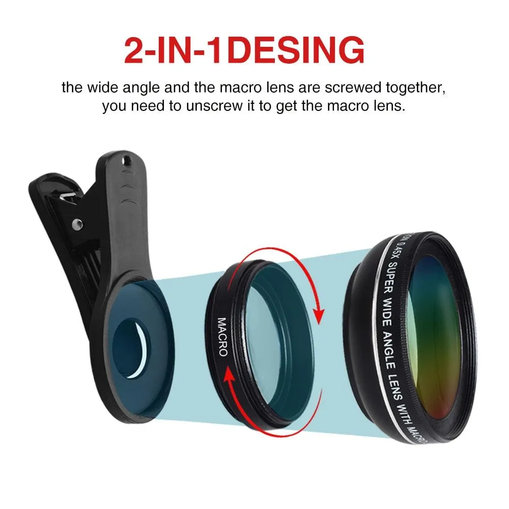 0.45X Wide Angle 12.5X Macro Lens Professional HD Phone Camera Lens 2in1