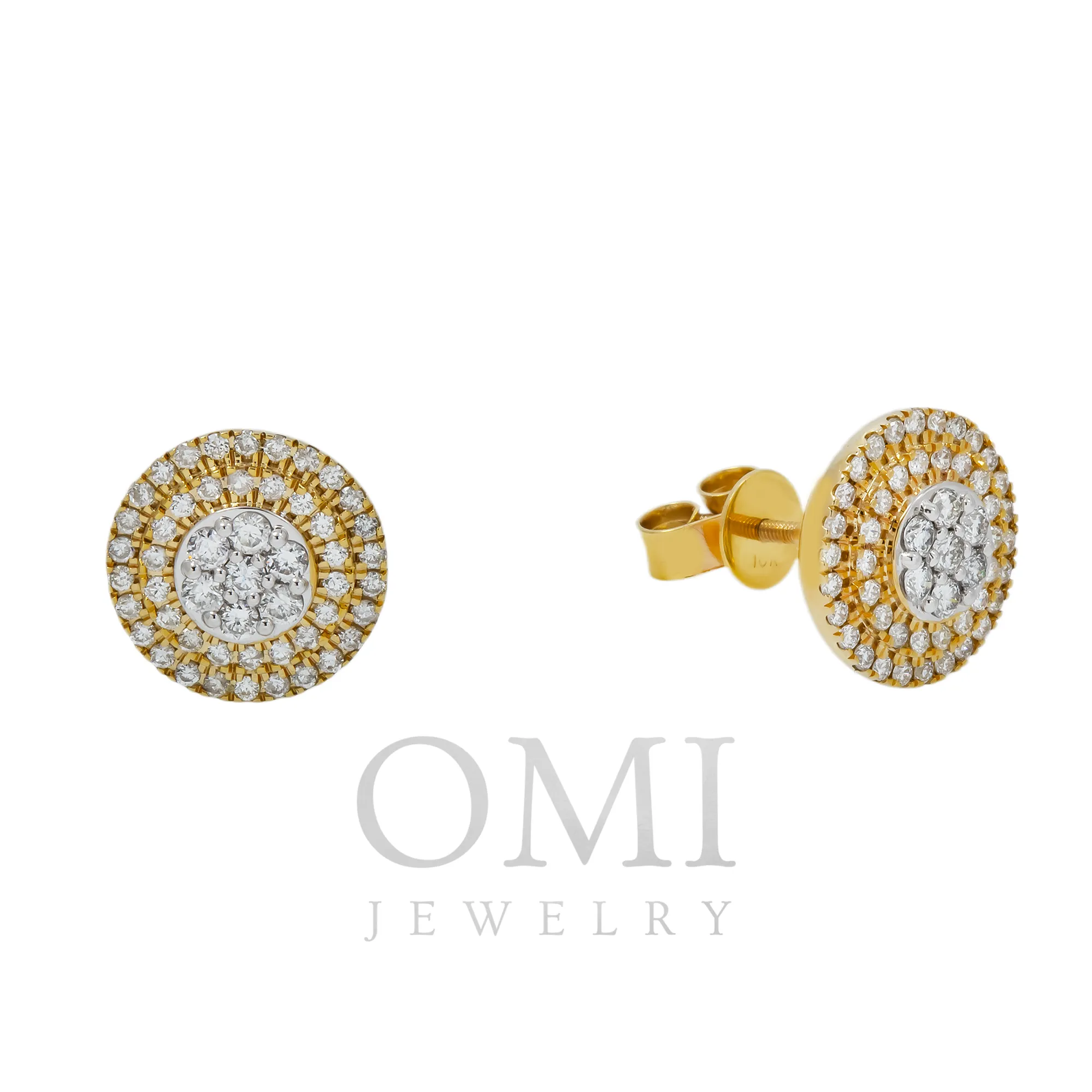 10K GOLD ROUND DIAMOND CLUSTER CIRCLE SHAPE EARRINGS 0.96 CTW