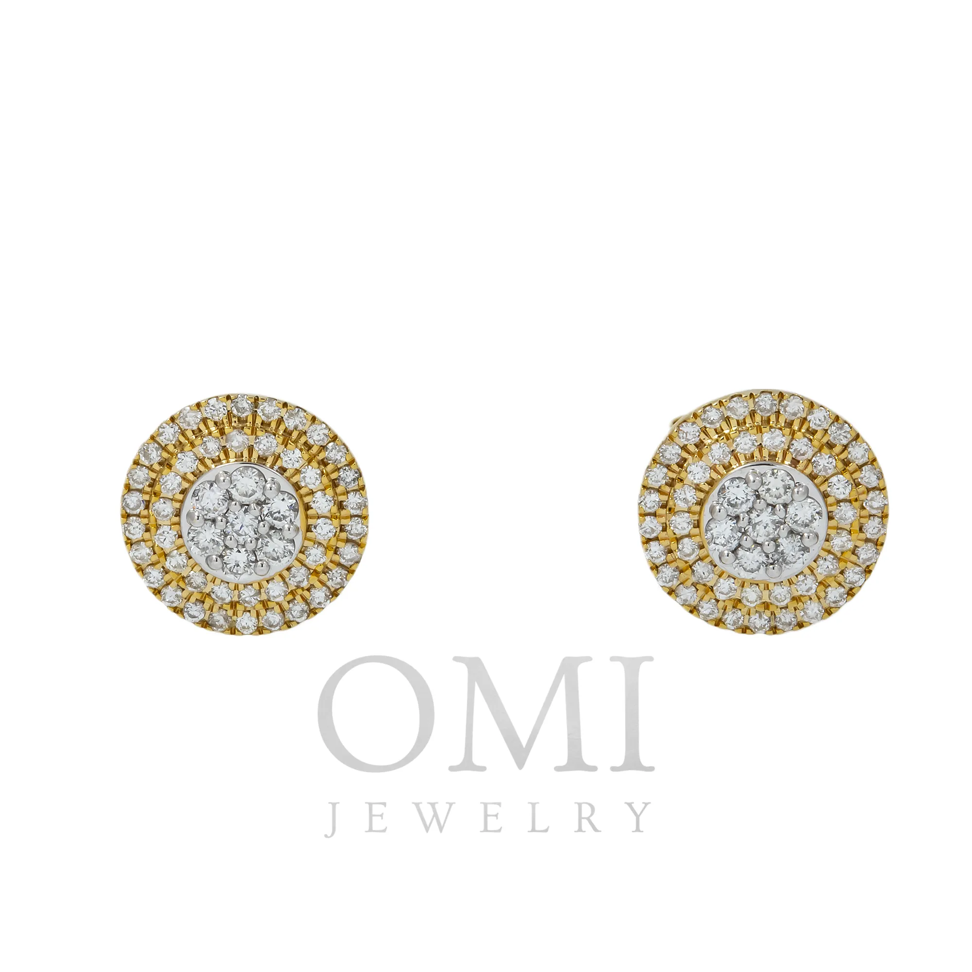 10K GOLD ROUND DIAMOND CLUSTER CIRCLE SHAPE EARRINGS 0.96 CTW