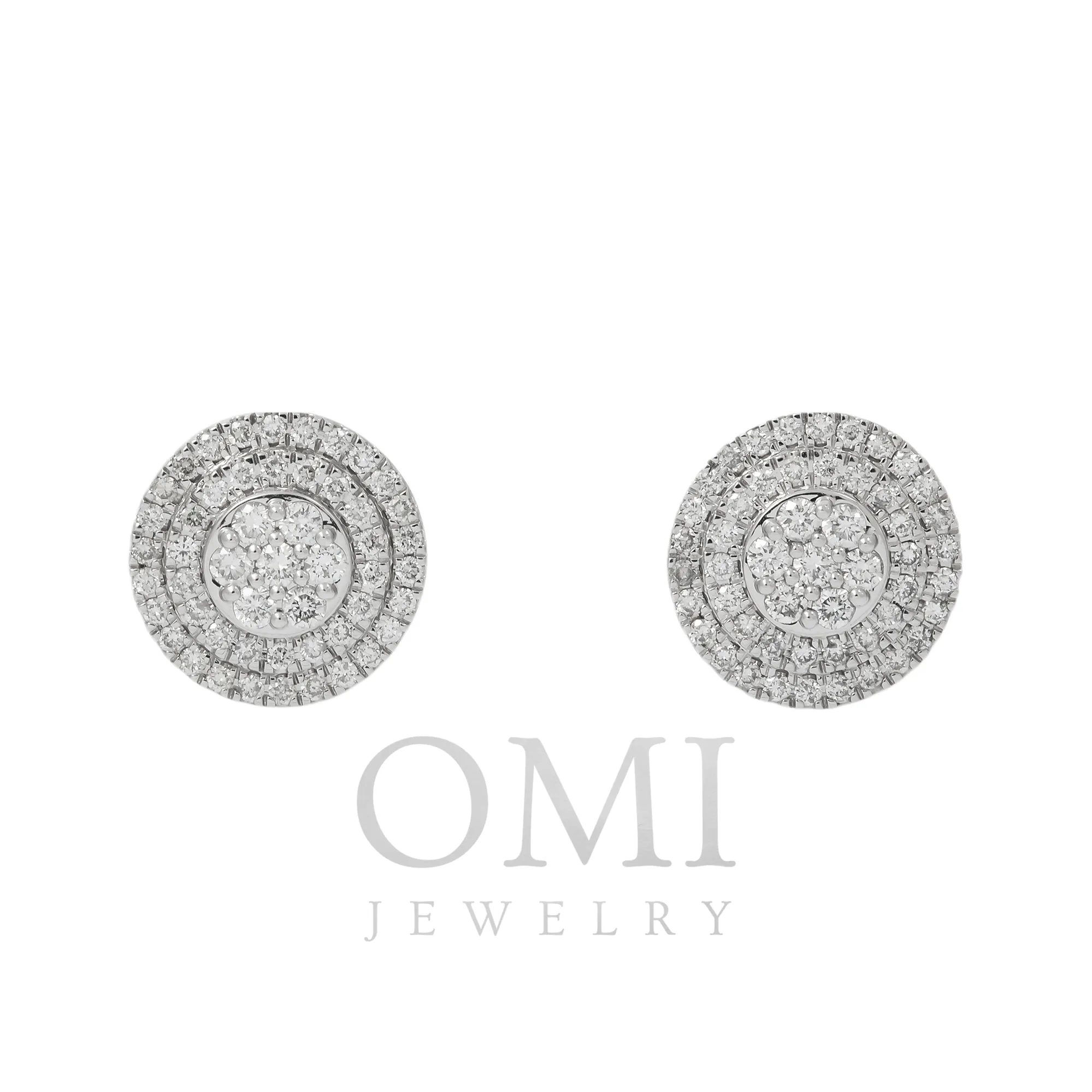 10K GOLD ROUND DIAMOND CLUSTER CIRCLE SHAPE EARRINGS 0.96 CTW