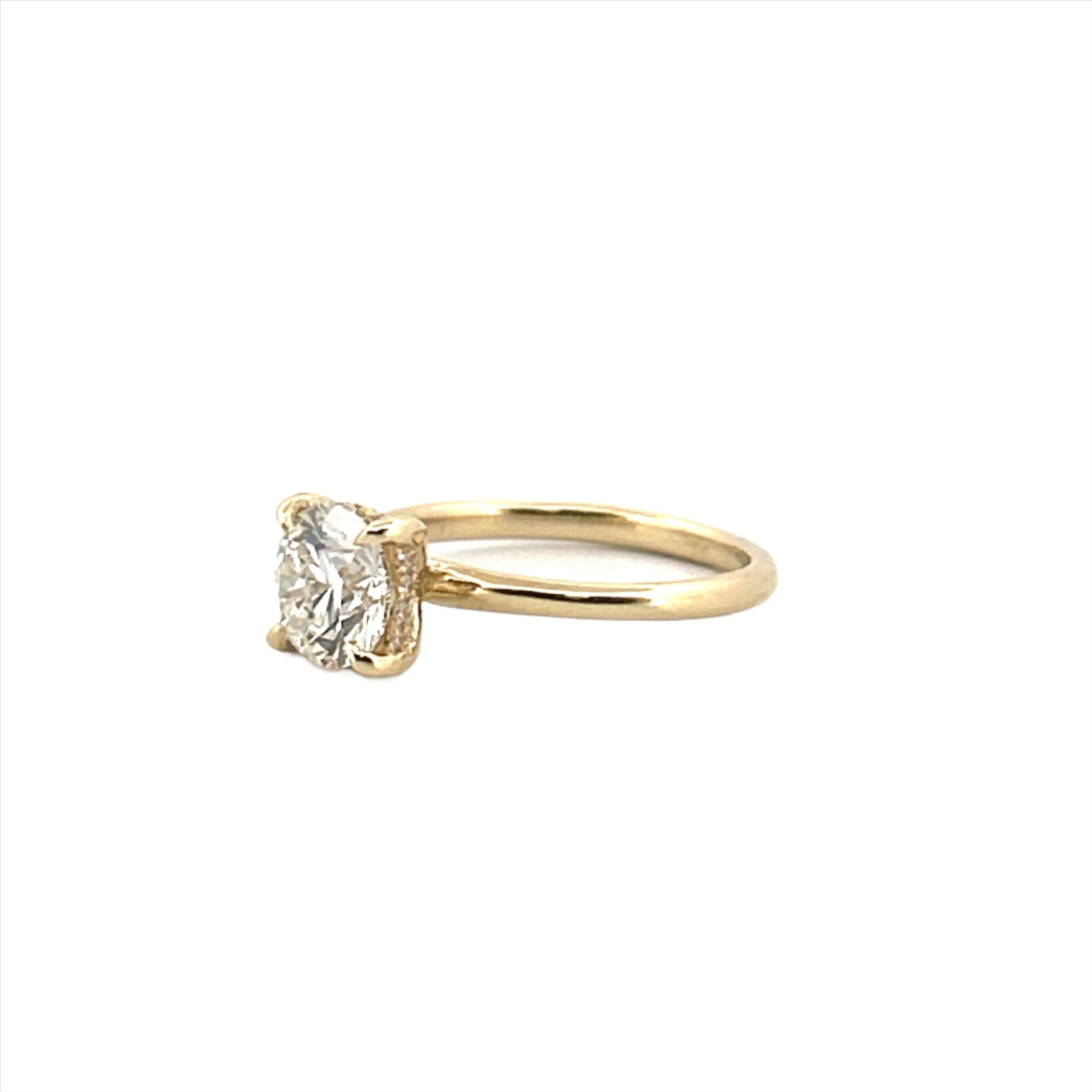 14K Gold 1.50 Carat Round Cut Lab Grown Diamond Solitaire Engagement Ring with Under Halo