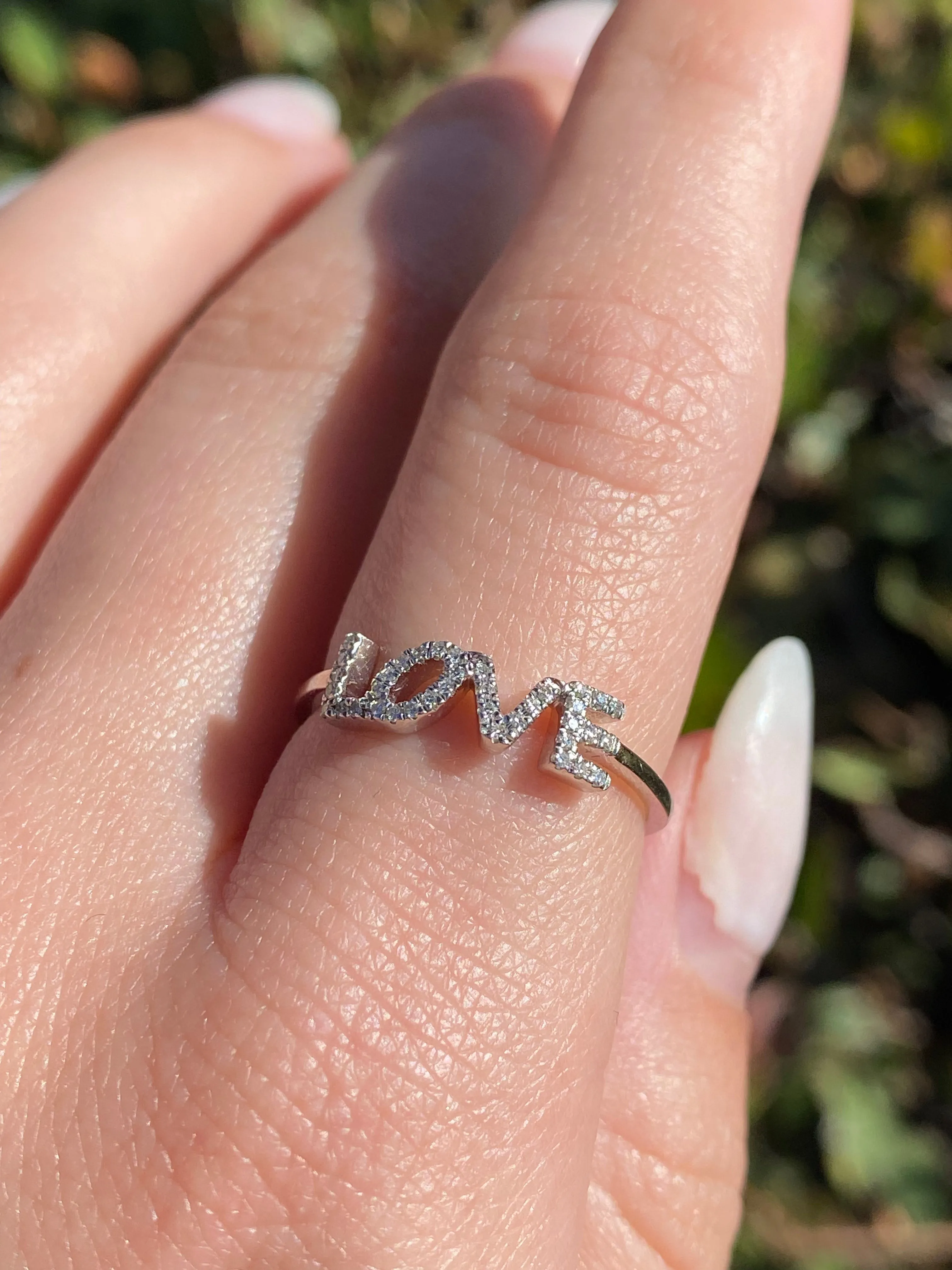 14K Gold Slanted 'LOVE' Diamond Ring