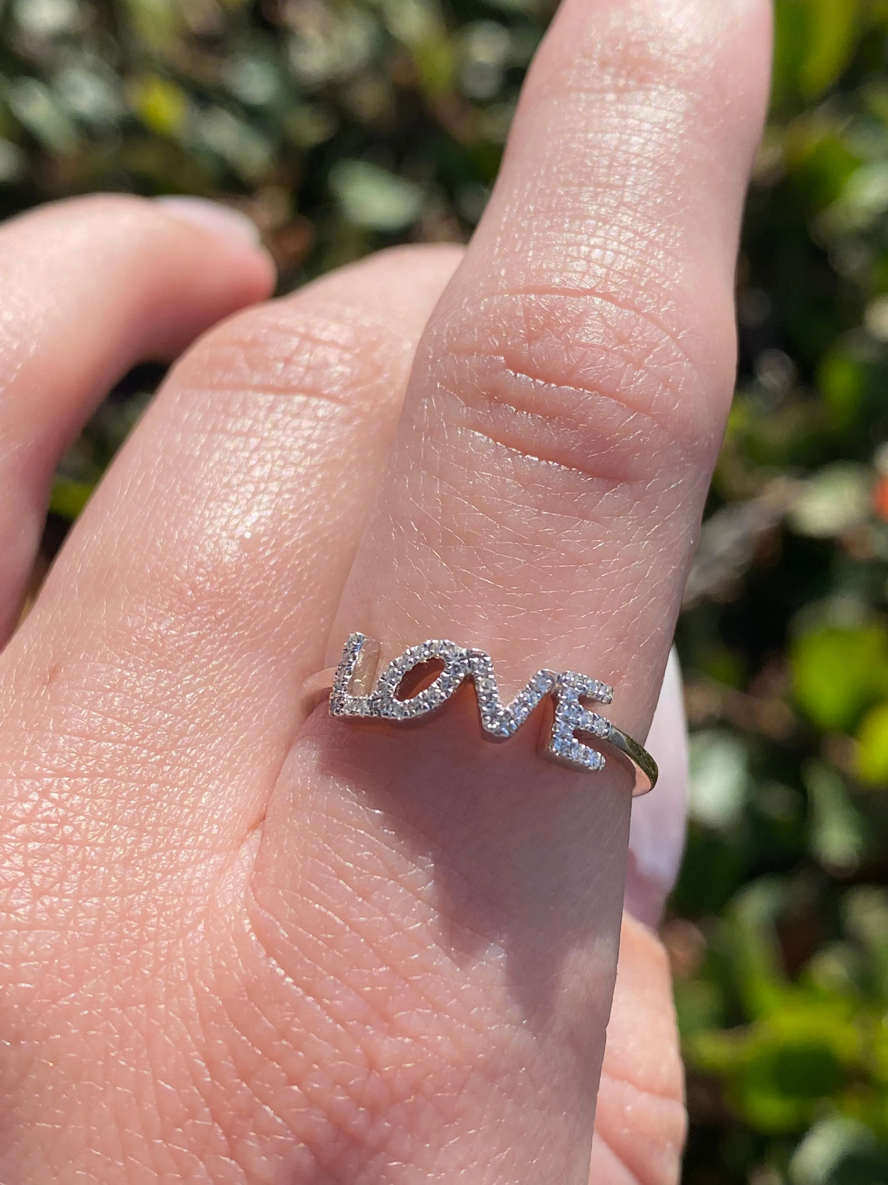 14K Gold Slanted 'LOVE' Diamond Ring