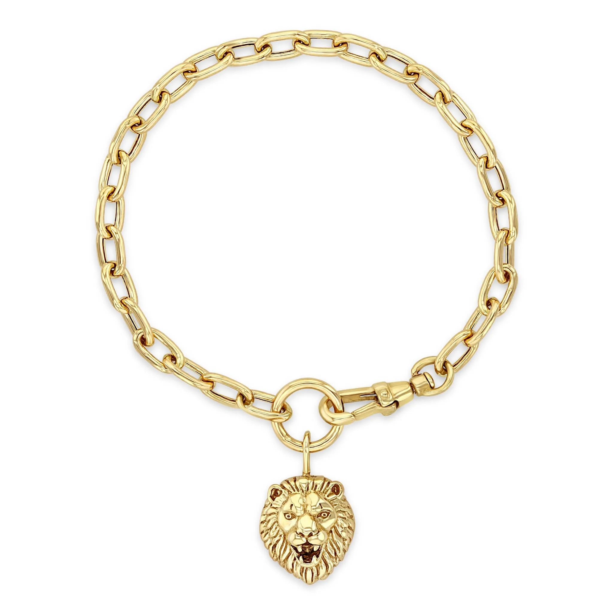 14k Lion Head Large Square Oval Link Bracelet with Swivel Clasp