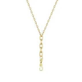 14k Mixed Small & Medium Square Oval Link Chain Lariat Necklace with Fob Clasp