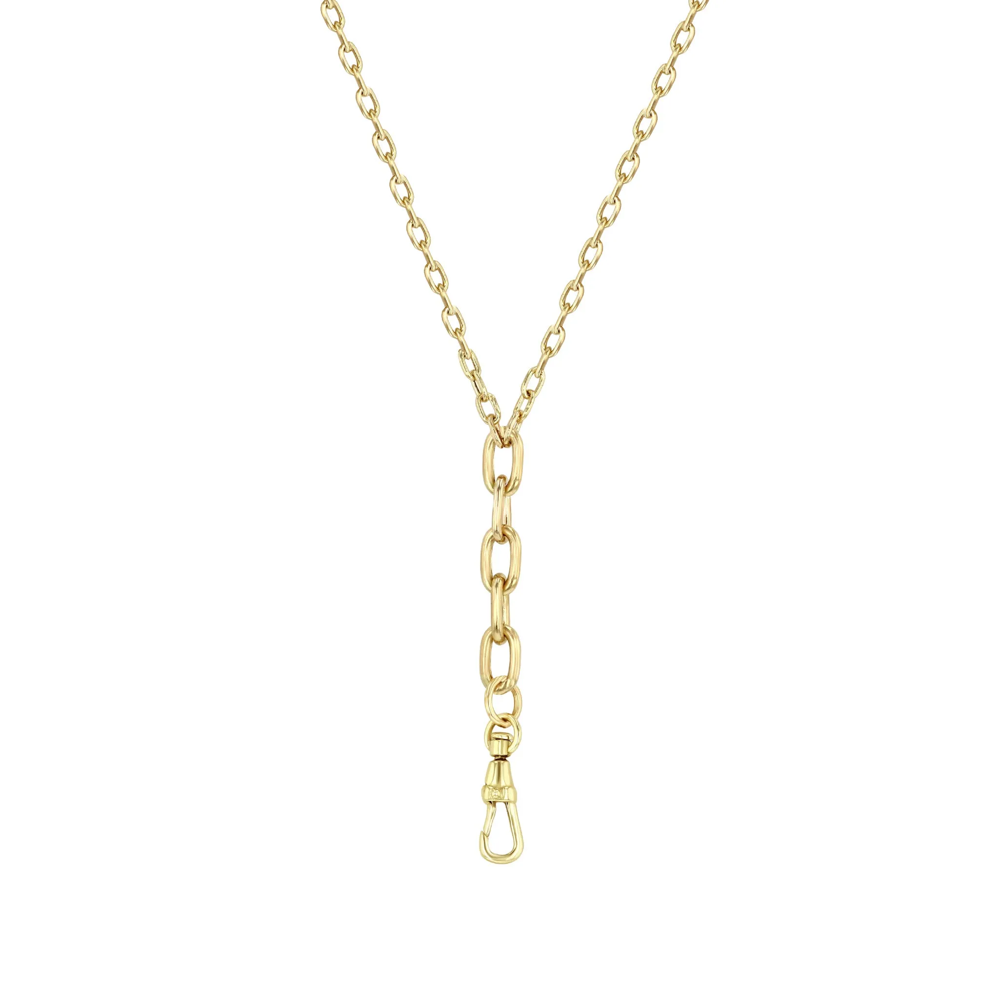 14k Mixed Small & Medium Square Oval Link Chain Lariat Necklace with Fob Clasp