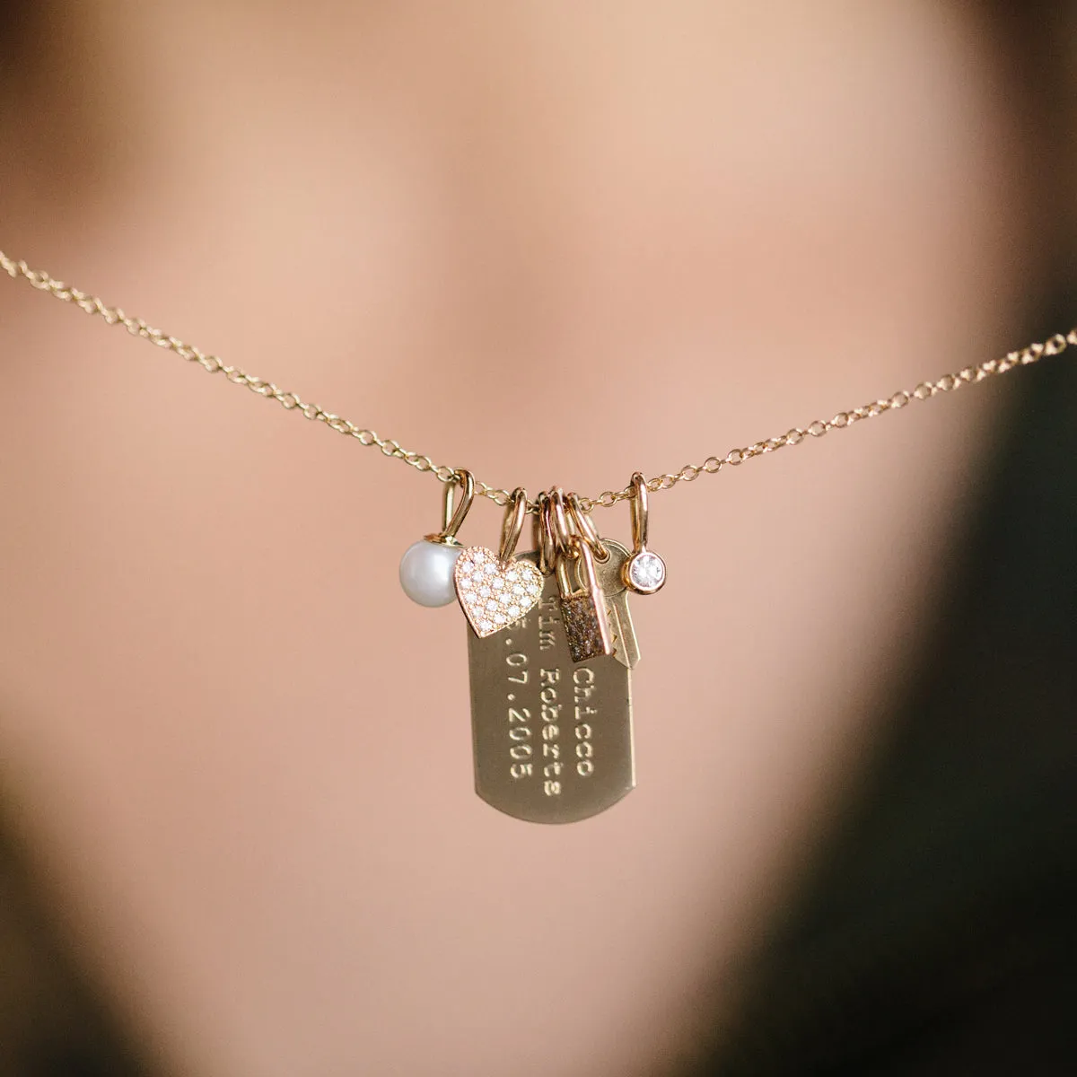 14k Single Vertical Text Small Dog Tag Charm