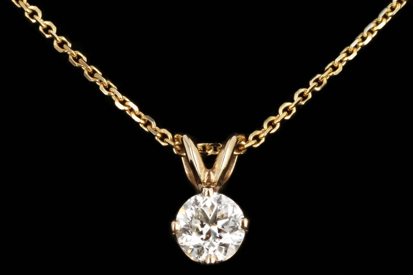 14K Yellow Gold 0.45 Carat Old European Diamond Solitaire Pendant Necklace