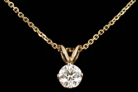 14K Yellow Gold 0.45 Carat Old European Diamond Solitaire Pendant Necklace