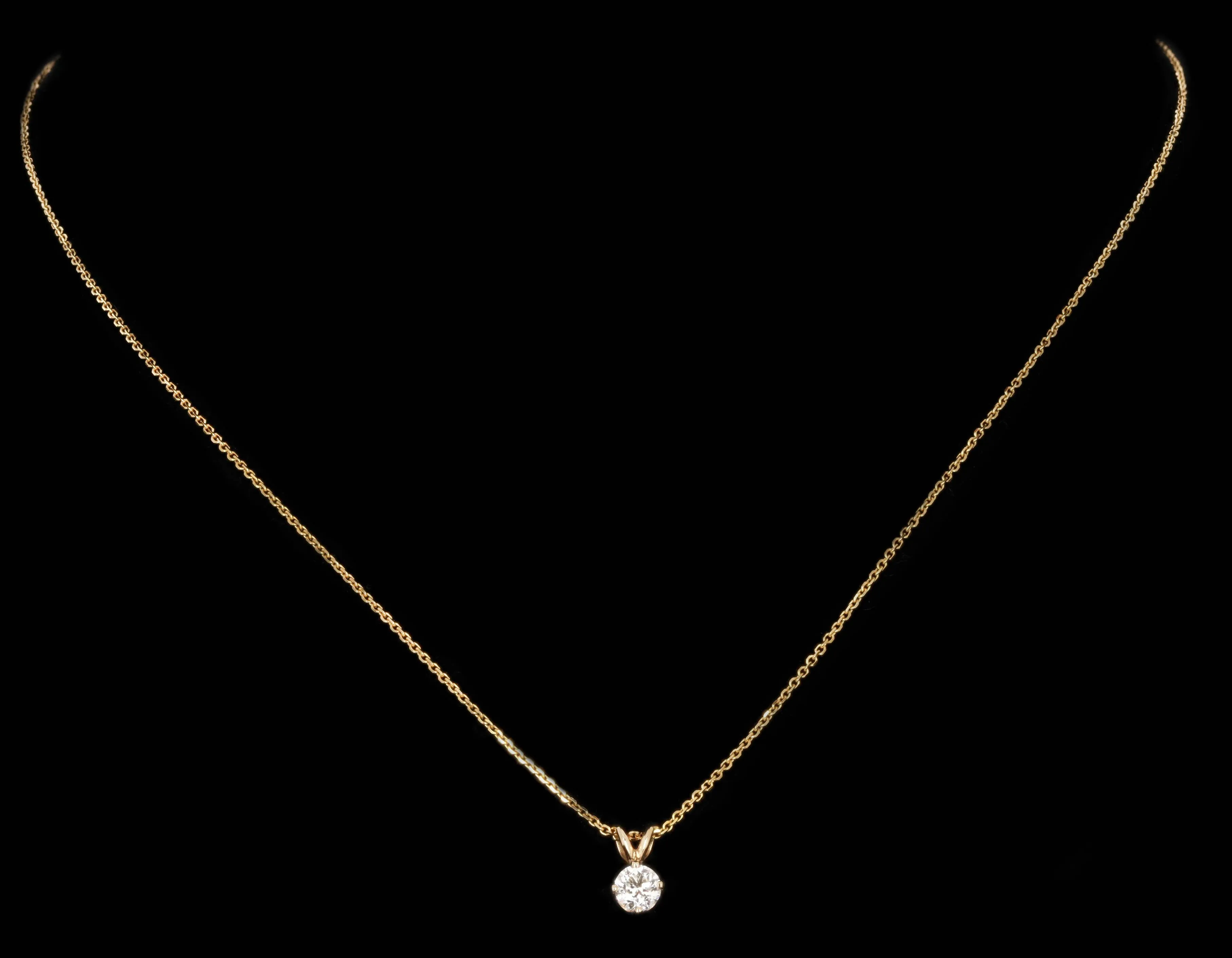 14K Yellow Gold 0.45 Carat Old European Diamond Solitaire Pendant Necklace