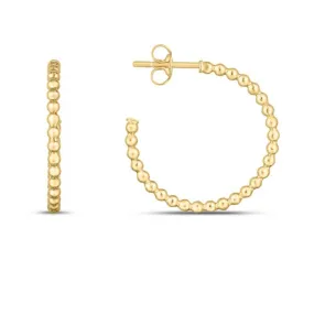 14K Yellow Gold Bead "C" Hoop Earrings