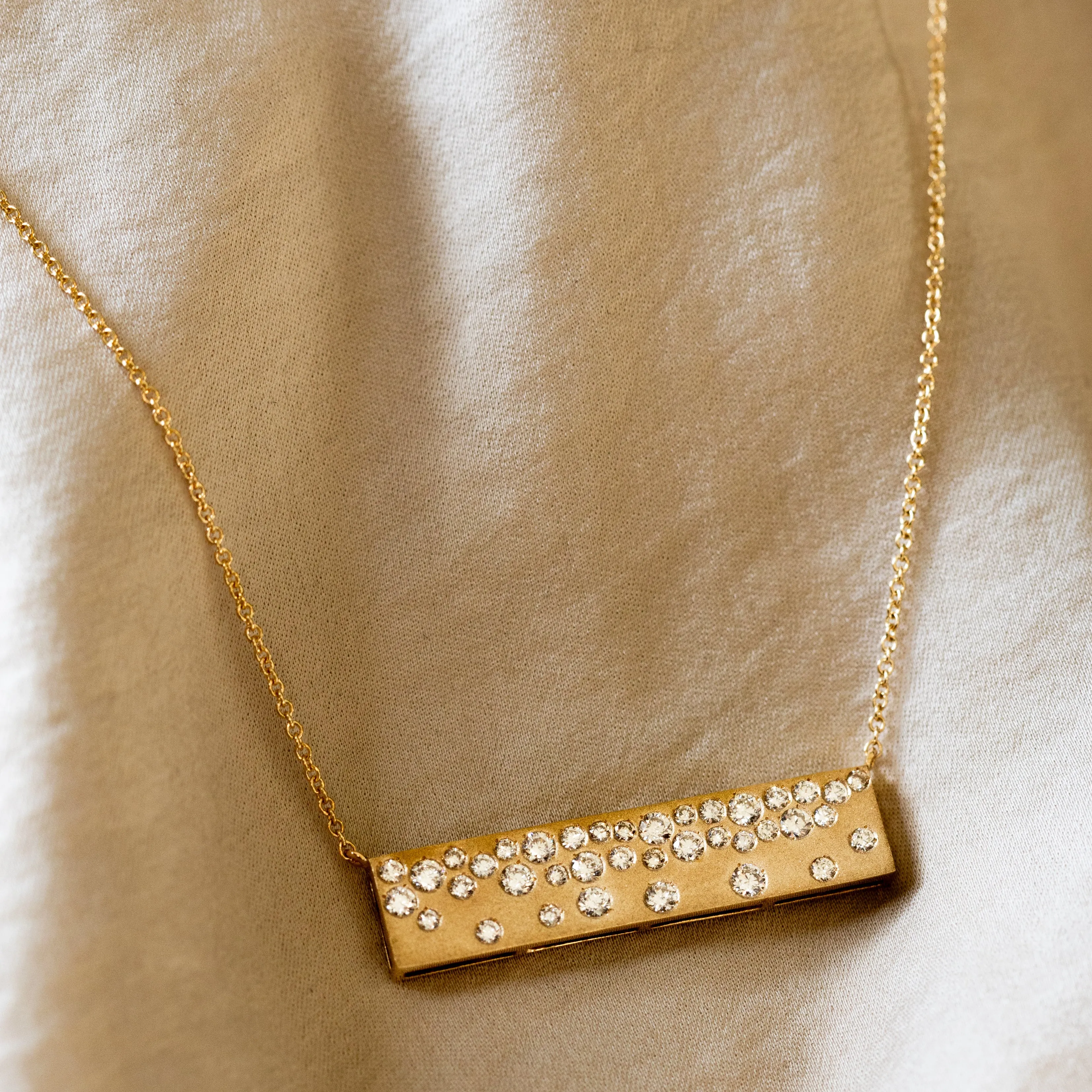 14K Yellow Gold Diamond Cascade Bar Necklace