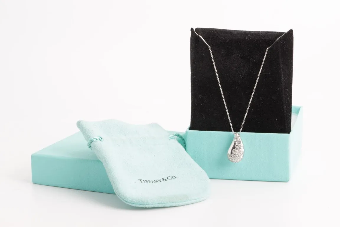 23.5” Tiffany & Co. Elsa Peretti Platinum Diamond Teardrop Necklace (10.10g.)