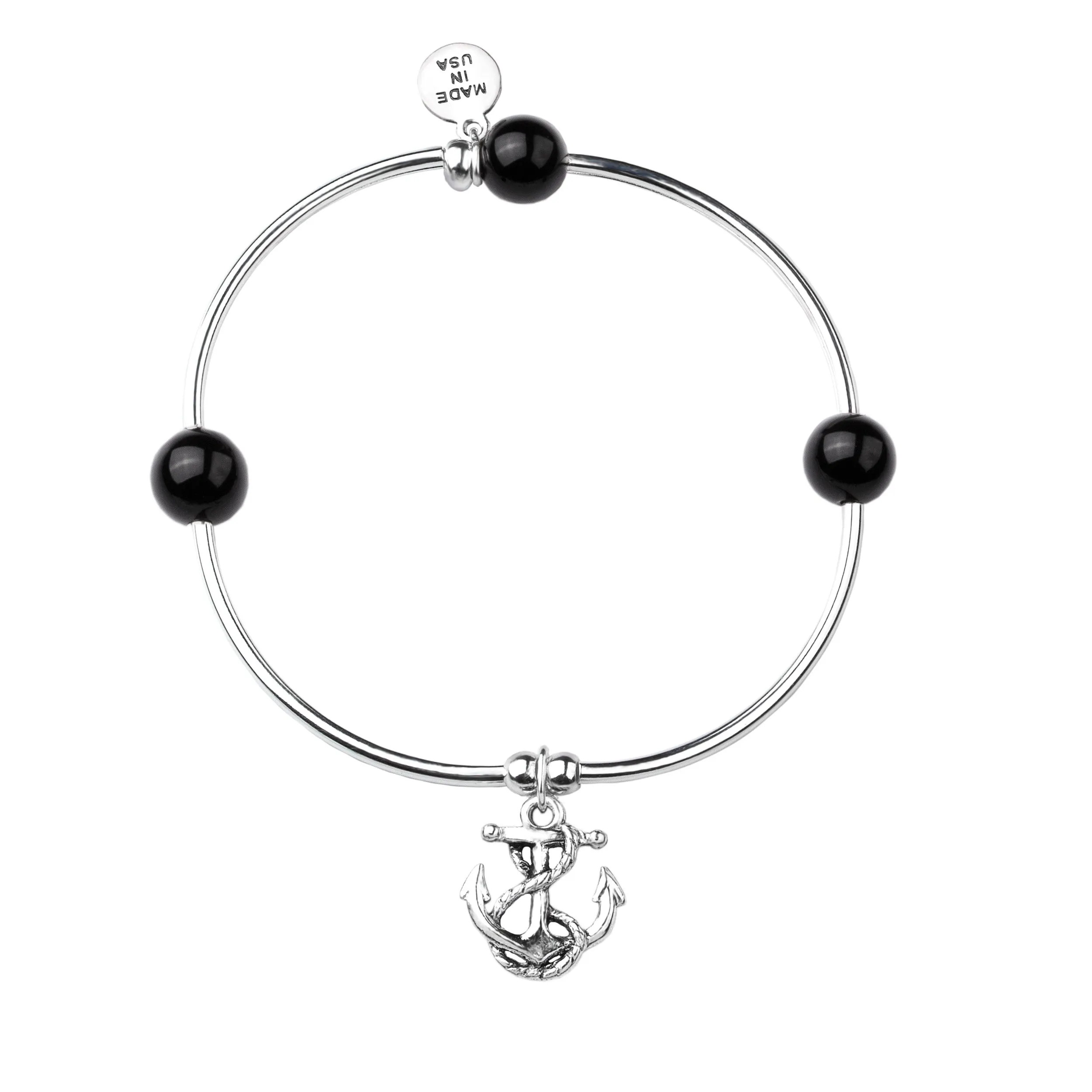 Anchor | Soft Bangle Charm Bracelet | Onyx