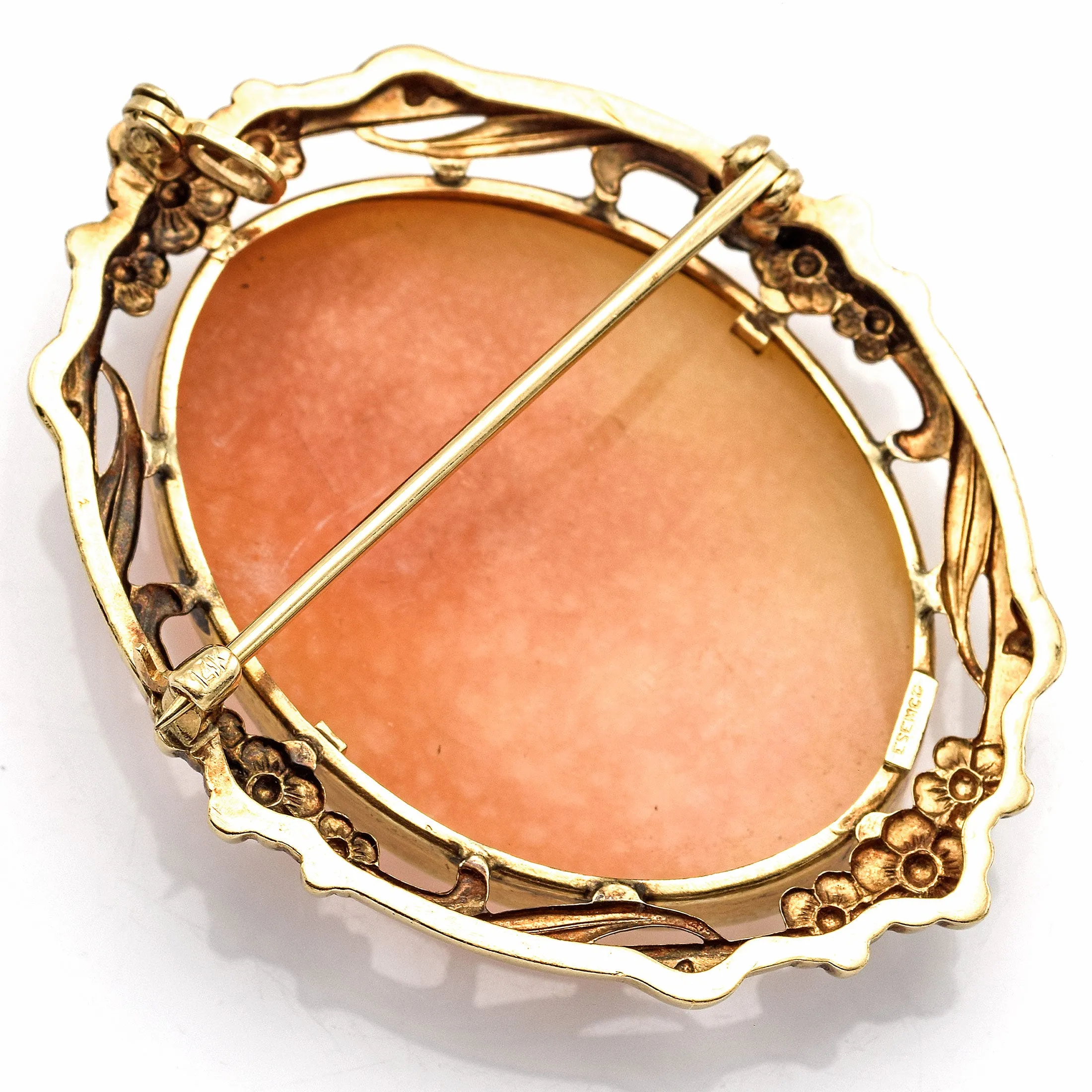 Antique 14K Yellow Gold Cameo Oval Brooch Pin Pendant