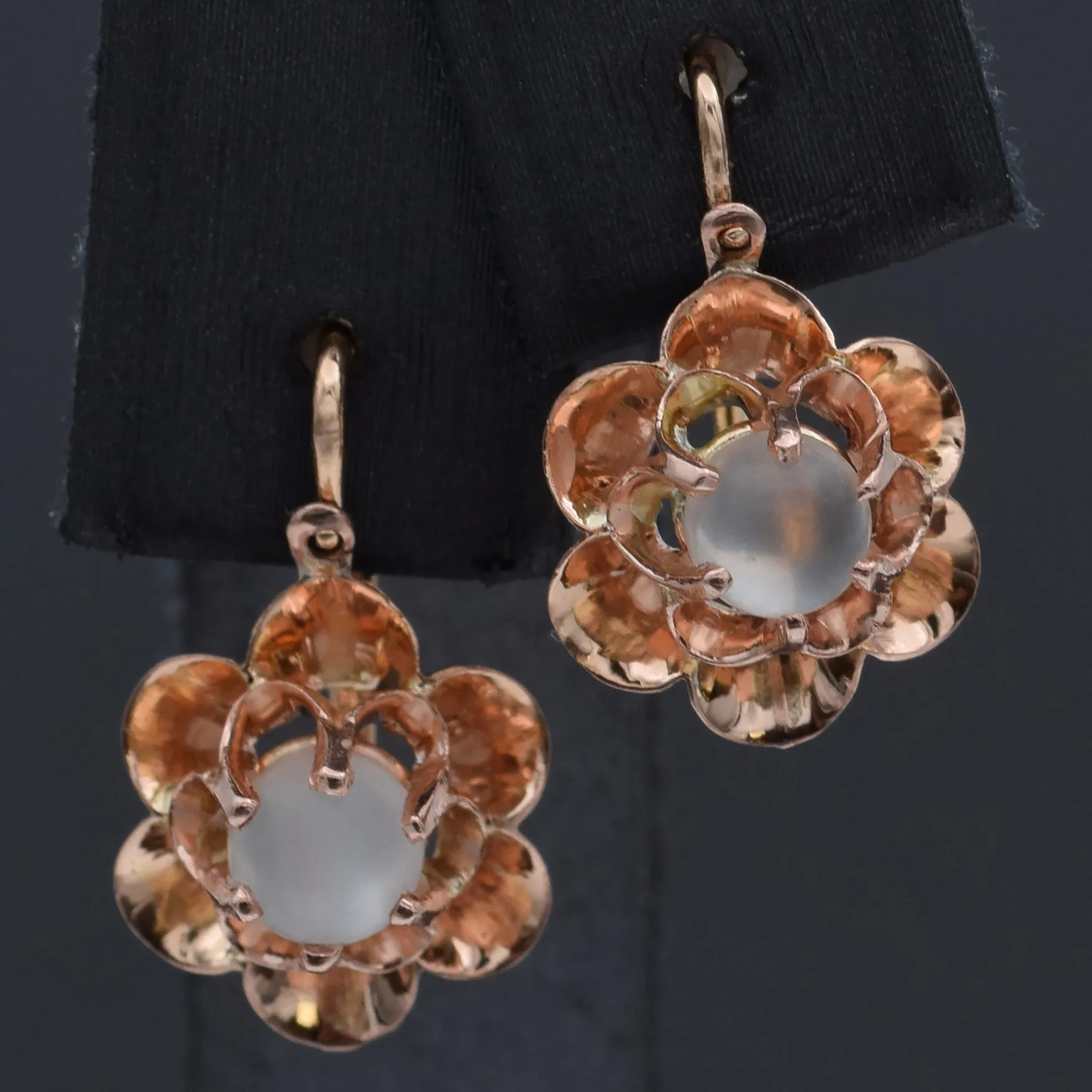 Antique 14K Yellow Gold Rock Quartz Dangle Earrings