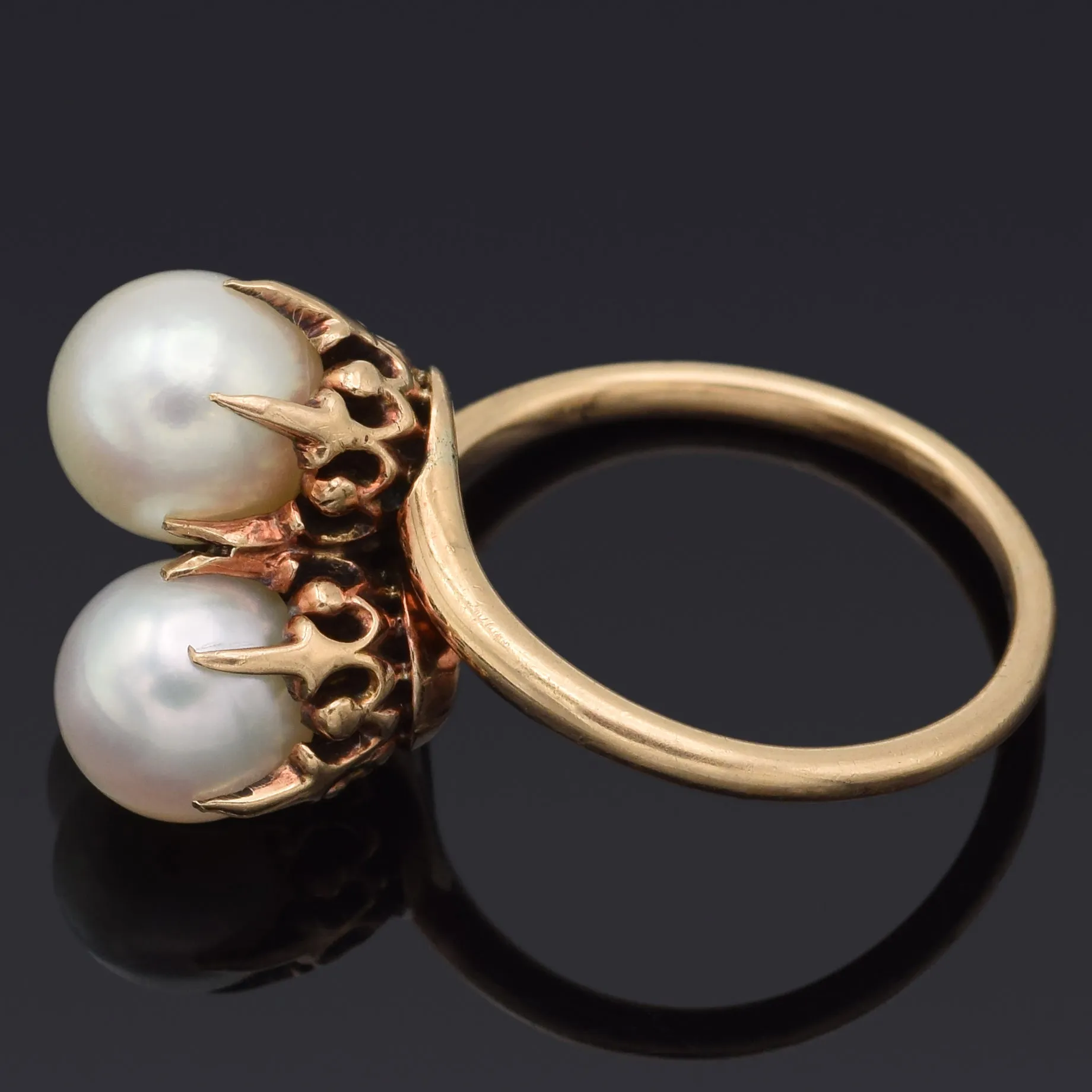 Antique 14K Yellow Gold Sea Pearl Crossover Band Ring