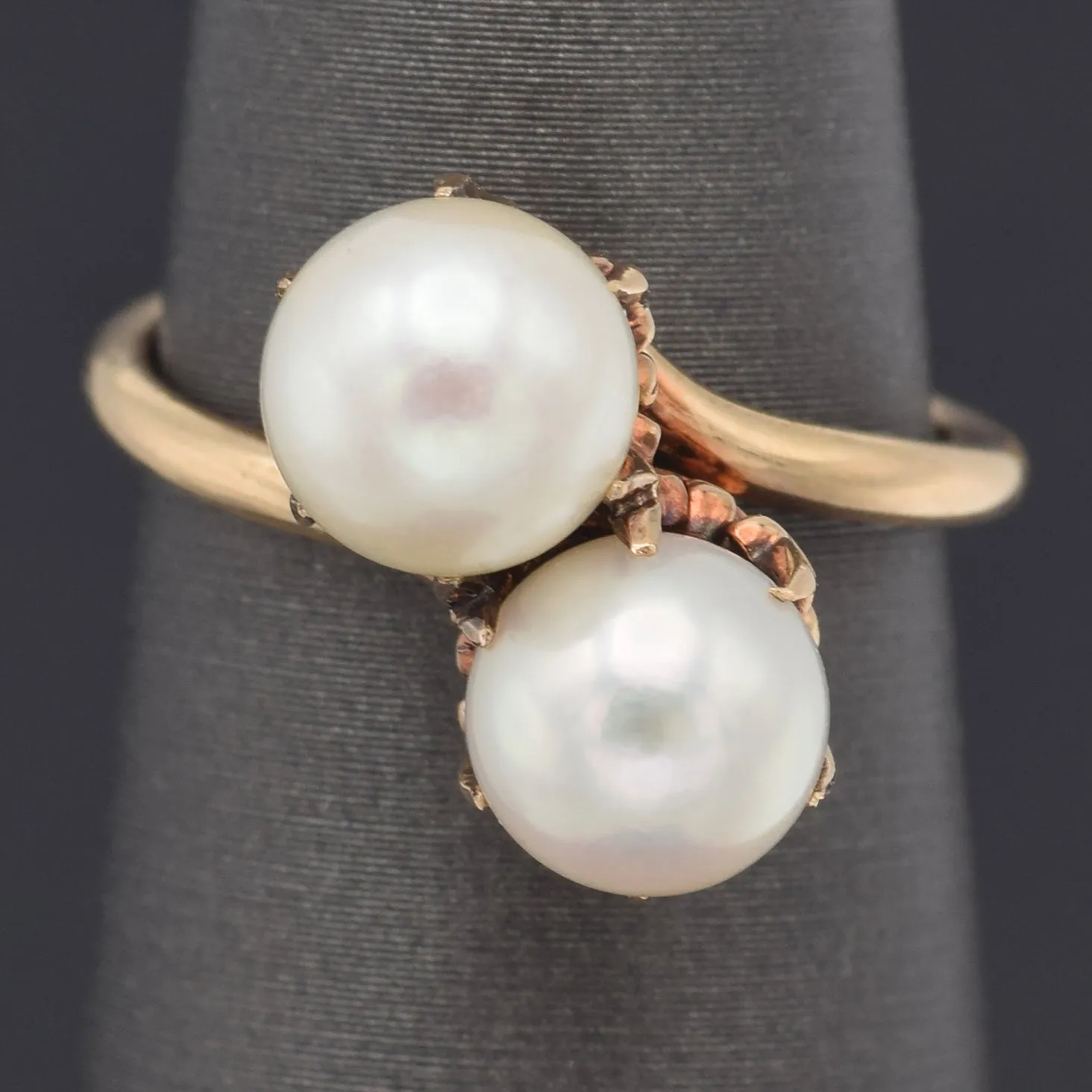 Antique 14K Yellow Gold Sea Pearl Crossover Band Ring