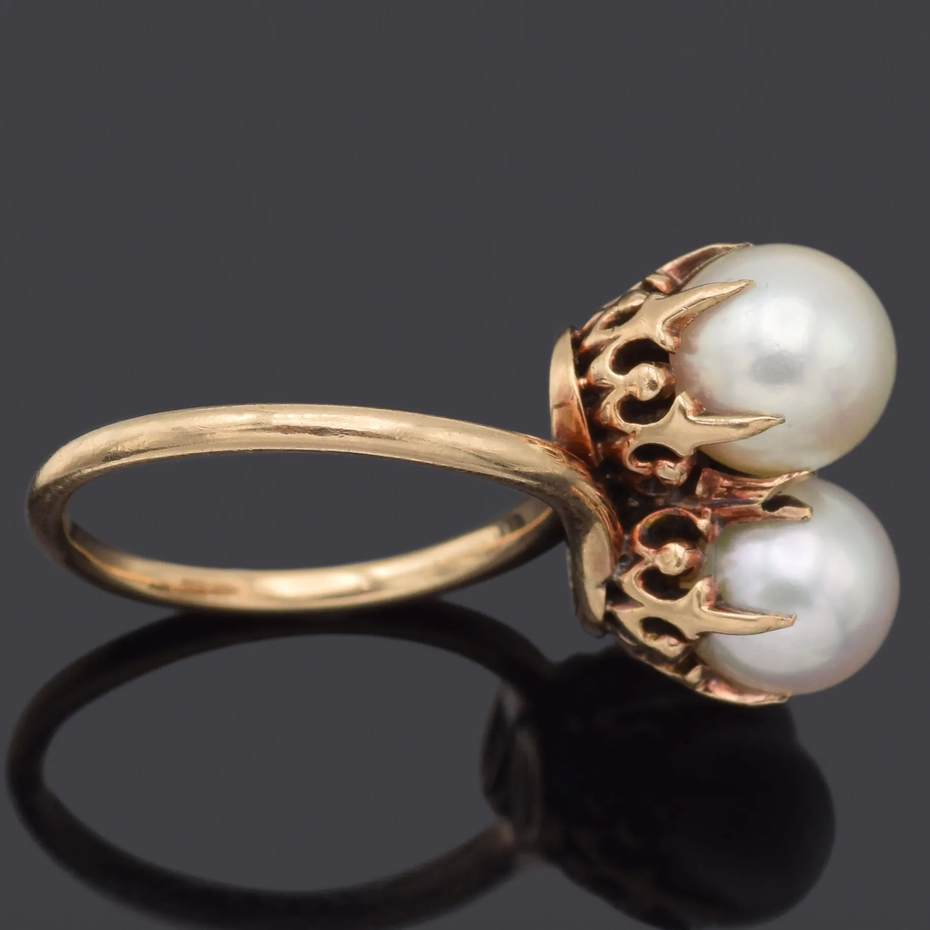 Antique 14K Yellow Gold Sea Pearl Crossover Band Ring