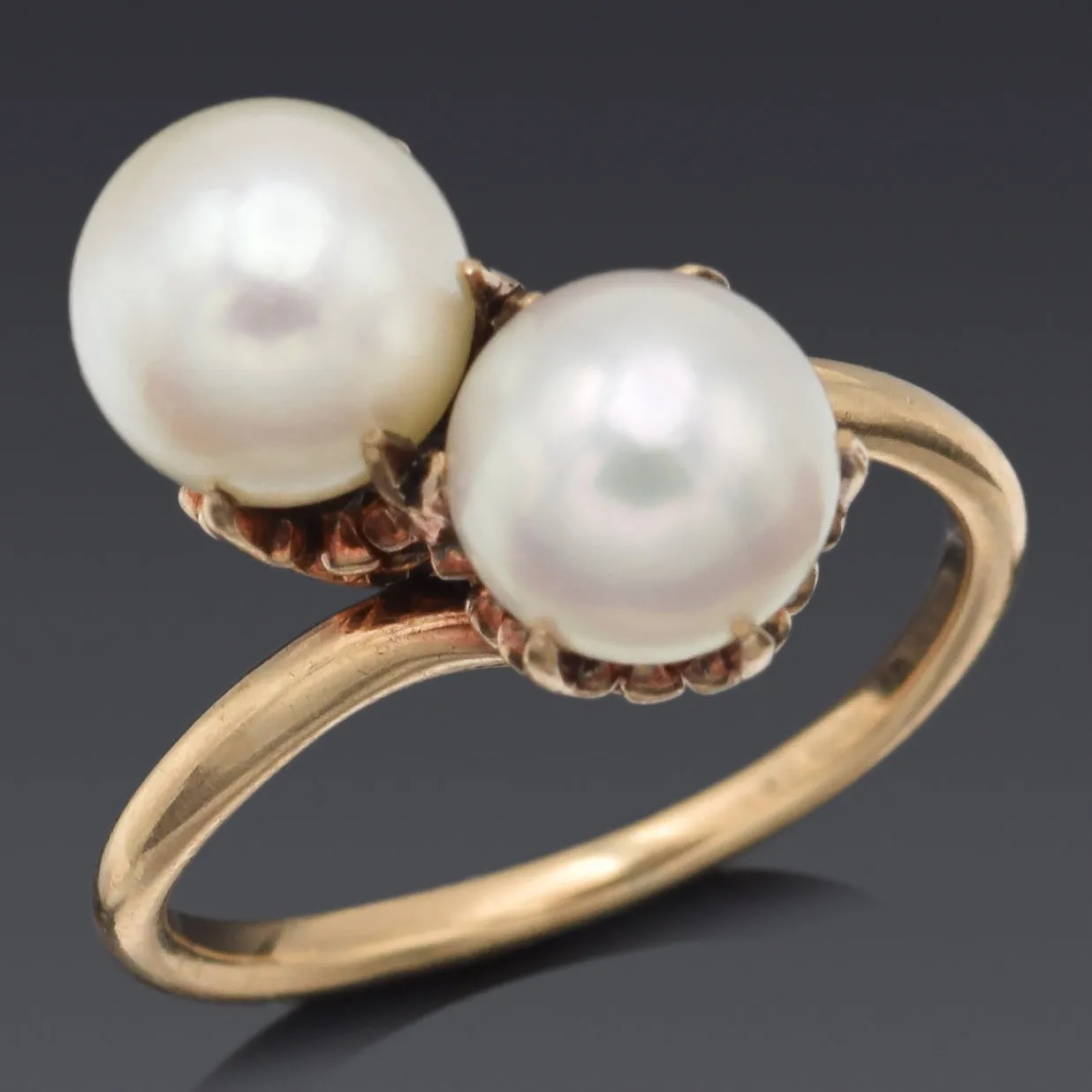 Antique 14K Yellow Gold Sea Pearl Crossover Band Ring