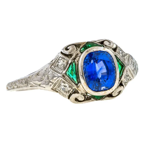 Art Deco Sapphire, Emerald & Diamond Ring, 1.00ct