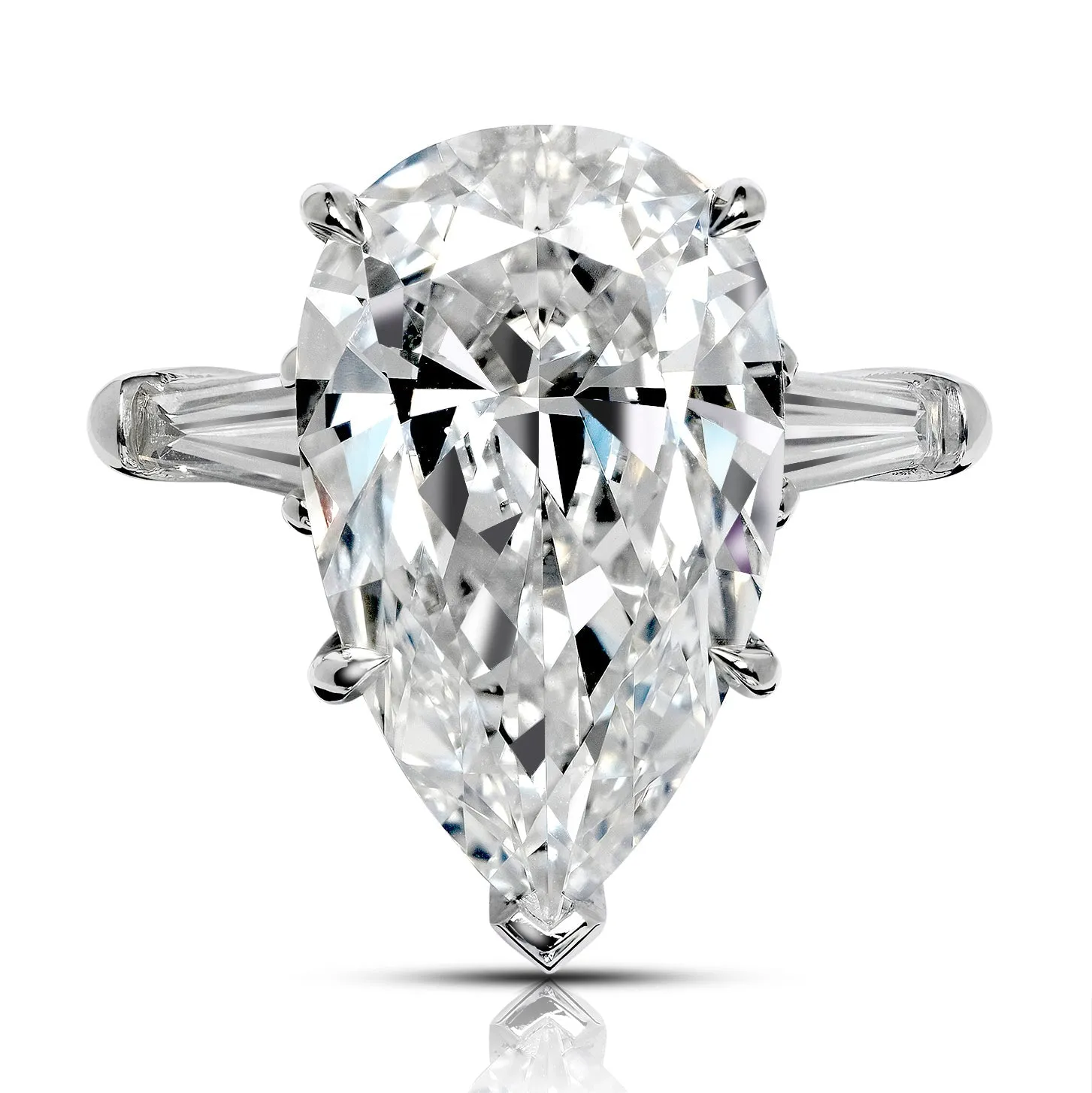 AURORA 7 CARAT PEAR SHAPE G COLOR VS1 CLARITY DIAMOND ENGAGEMENT RING PLATINUM GIA CERTIFIED 7 CT G VS1 W BAGUETTES BY MIKE NEKTA