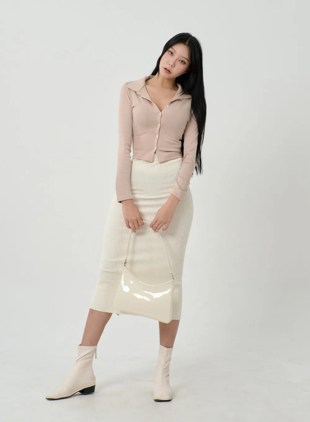 Back Slit Ribbed knit Maxi Skirt ID22