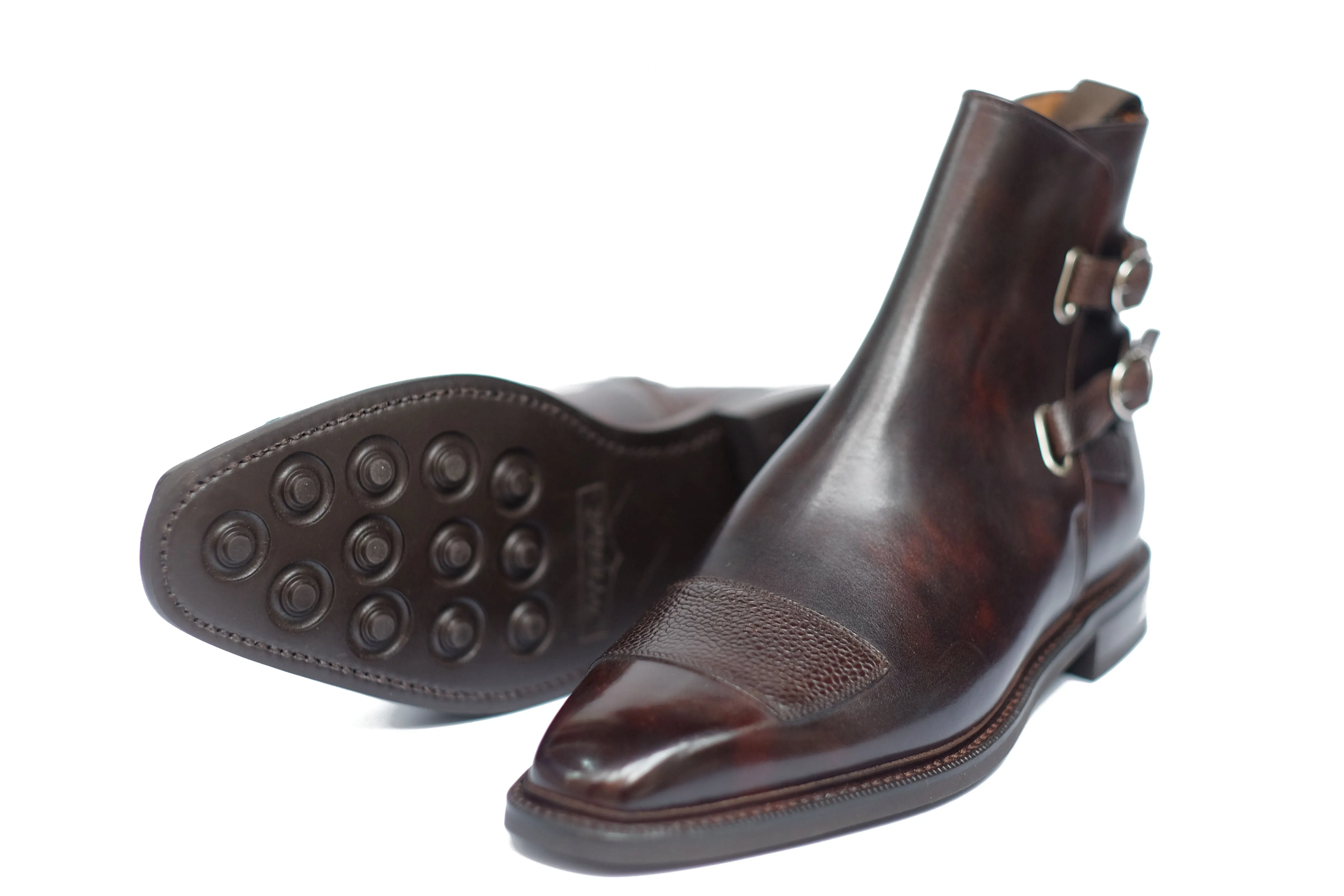 Barbosa - MTO - Dark Brown Museum Calf / Mid Brown Scotch Grain - MGF Last - Studded Rubber Sole - Storm Welt