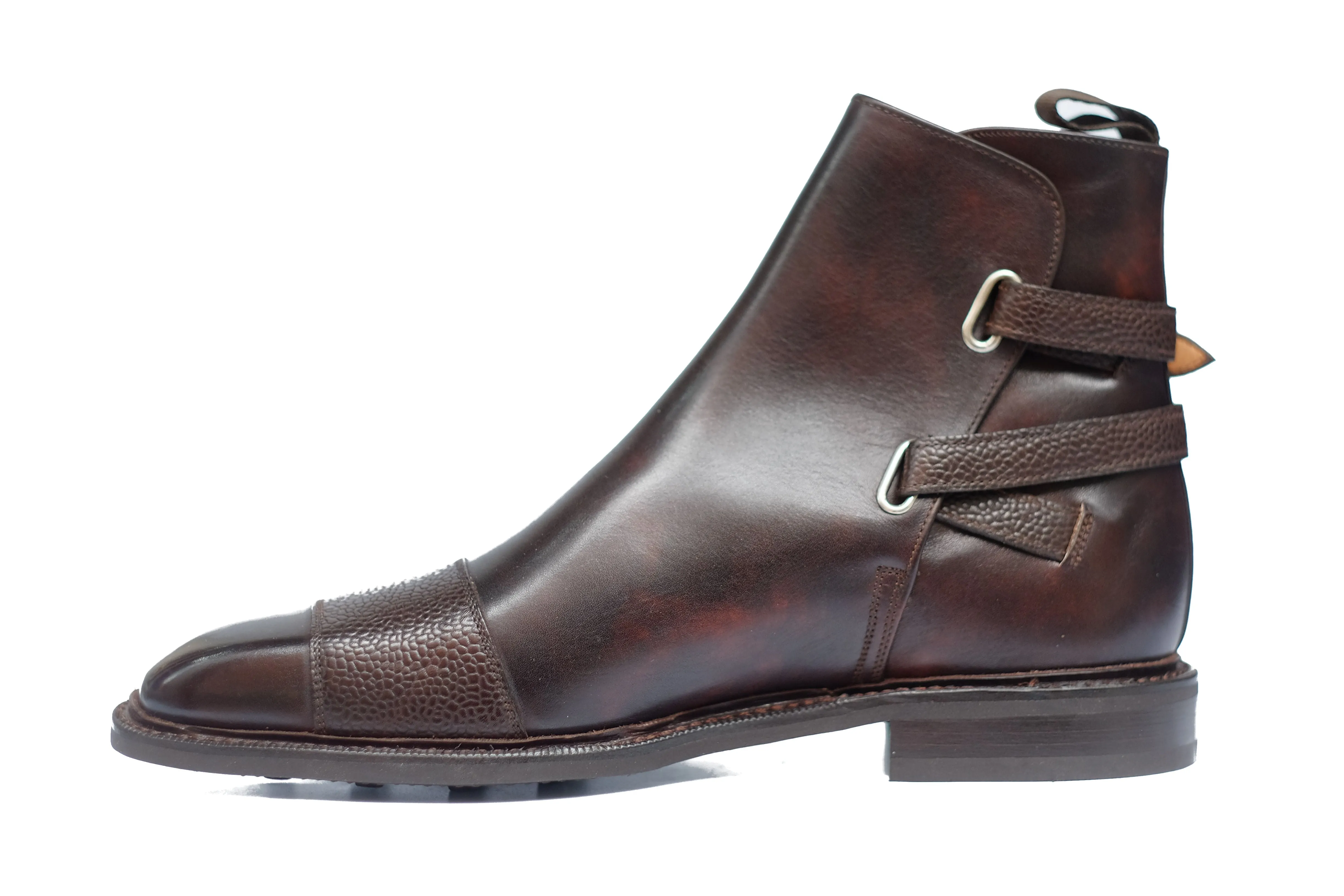 Barbosa - MTO - Dark Brown Museum Calf / Mid Brown Scotch Grain - MGF Last - Studded Rubber Sole - Storm Welt