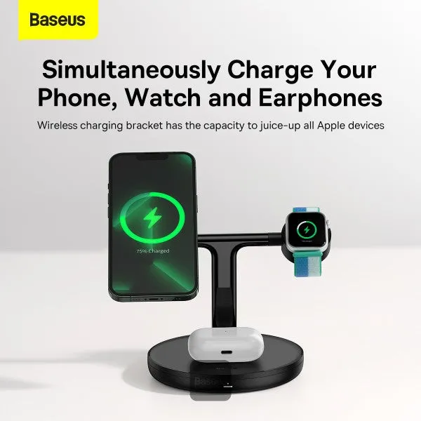 Baseus swan 3-in-1 Wireless Msagnetic Charging Bravket 20W Blavk Universal Version (invlude for type-c 3A  1m)