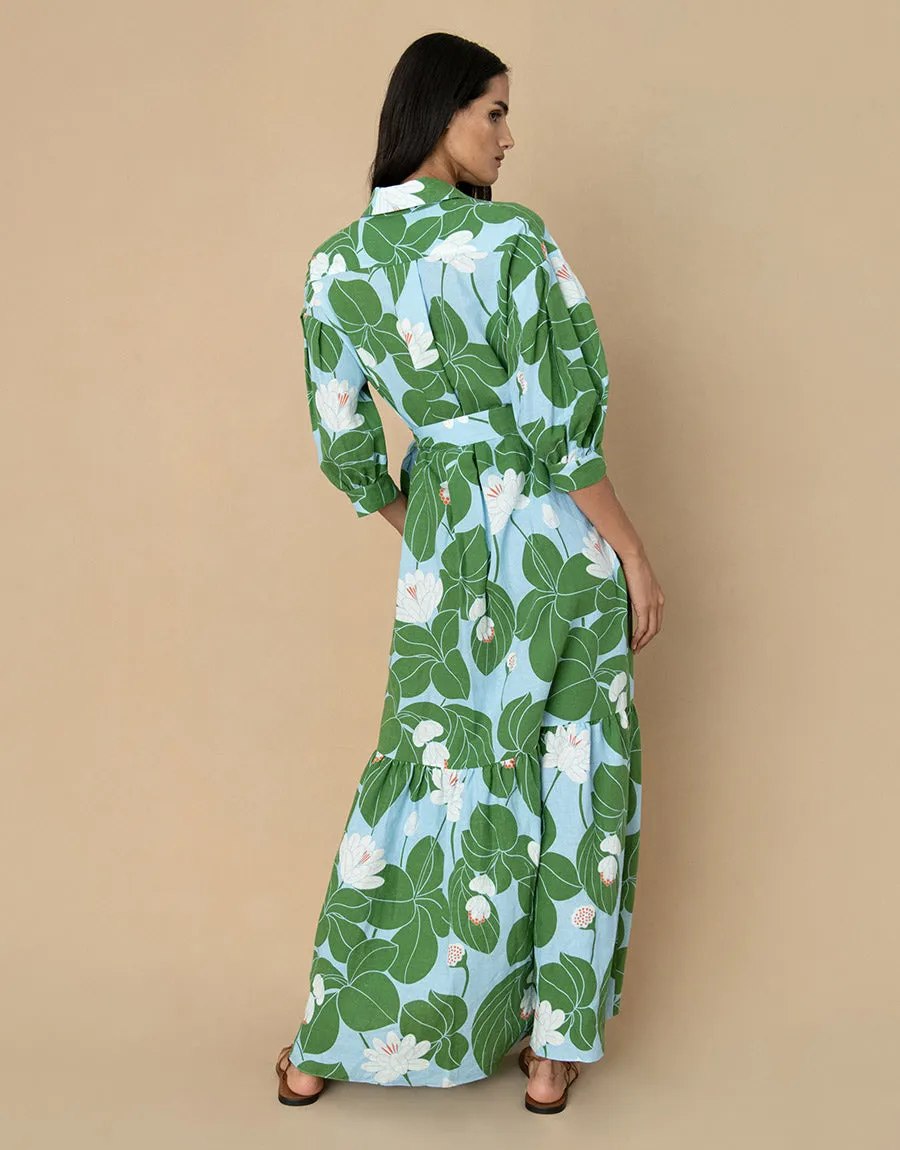 Bianca Linen Maxi Dress - Waterlily Green - SALE