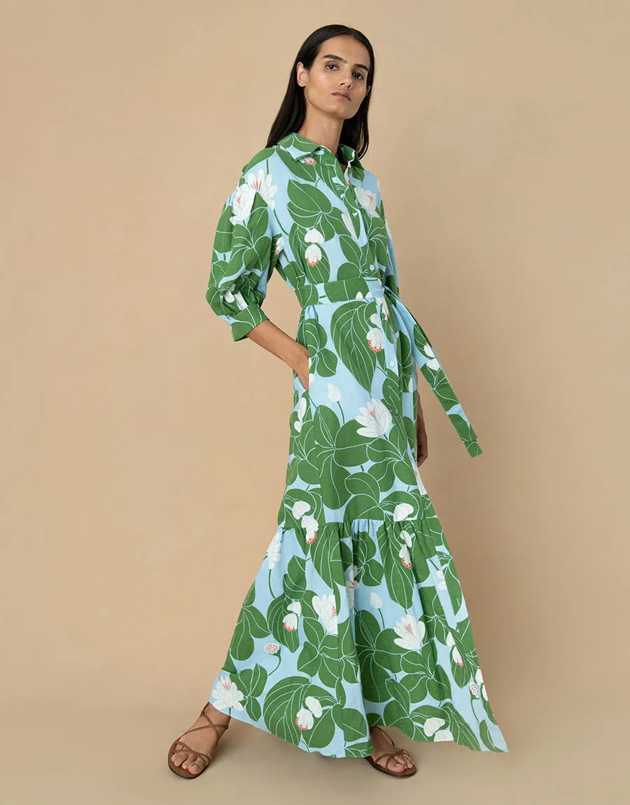 Bianca Linen Maxi Dress - Waterlily Green - SALE