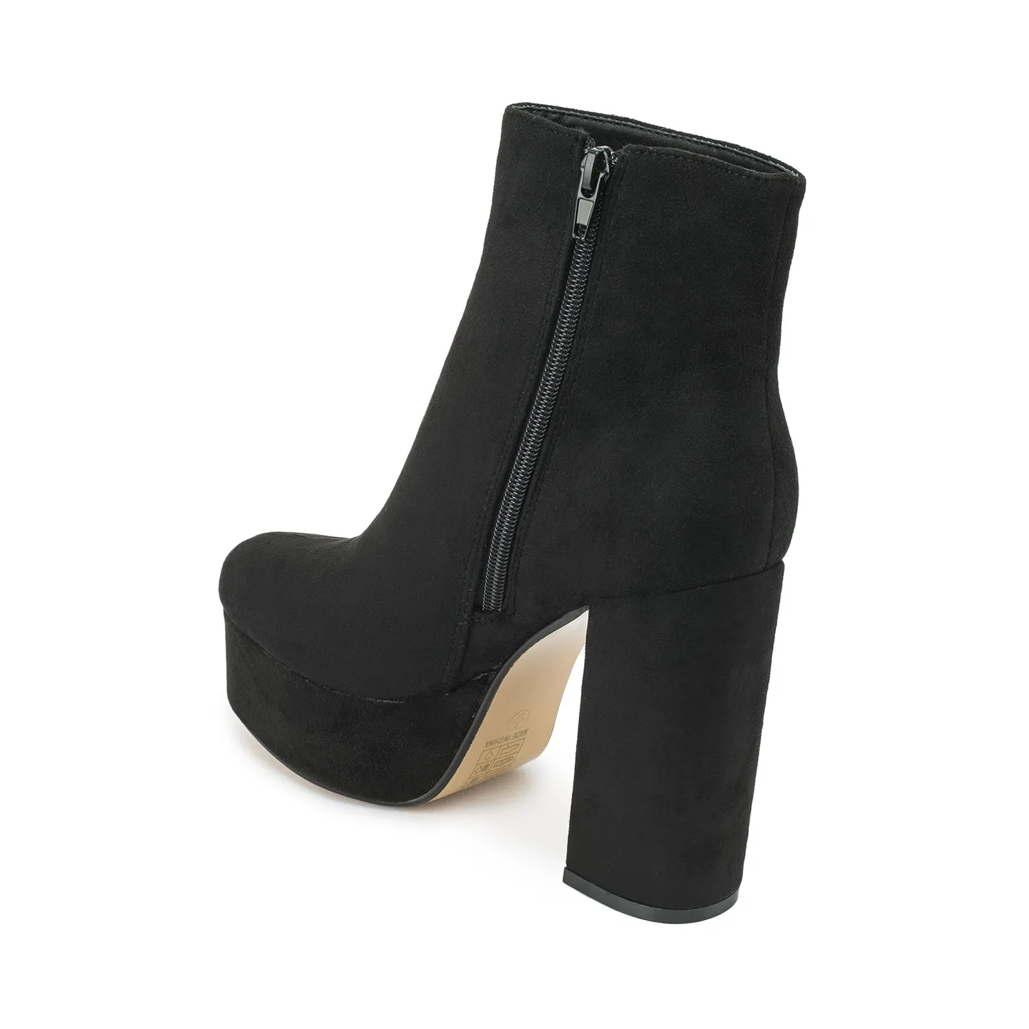 Black Faux Suede Block Heel Platfrom Ankle Boot