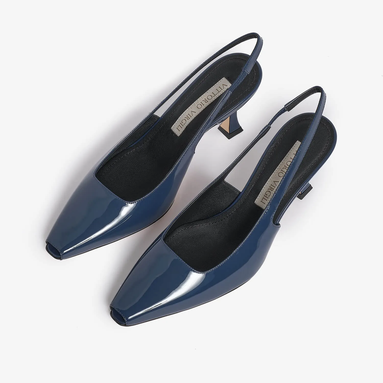 Blue women's patent leather slingback décolleté