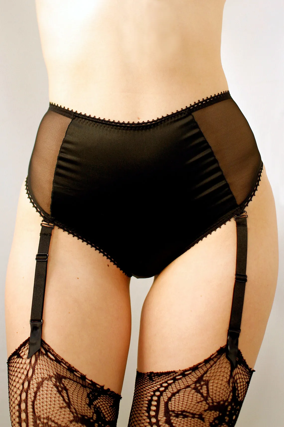 Cardamine Lace Up Garter Short in Black Silk Charmeuse