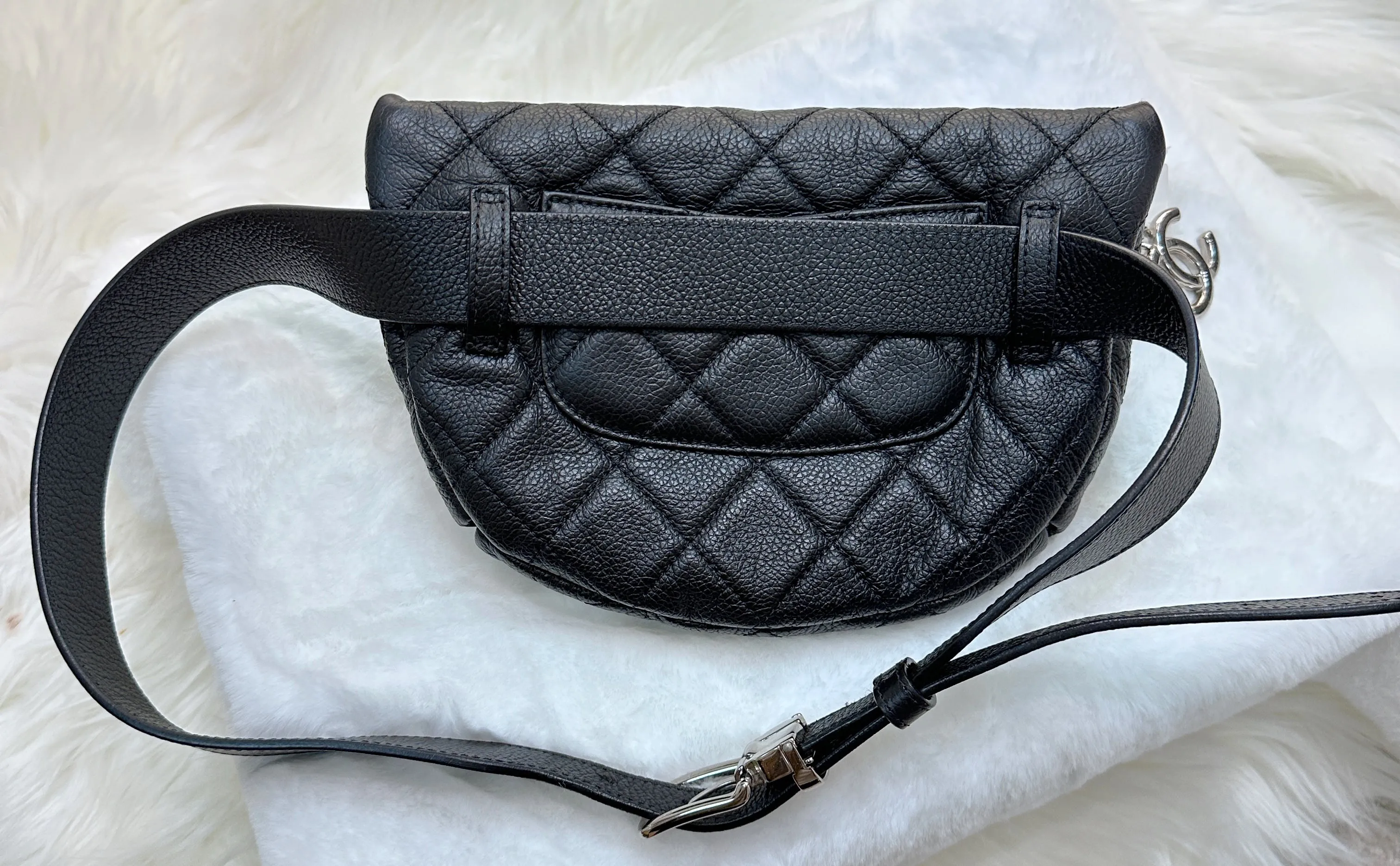 CHANEL Grained Calfskin Quilted Waist Belt Bag Black