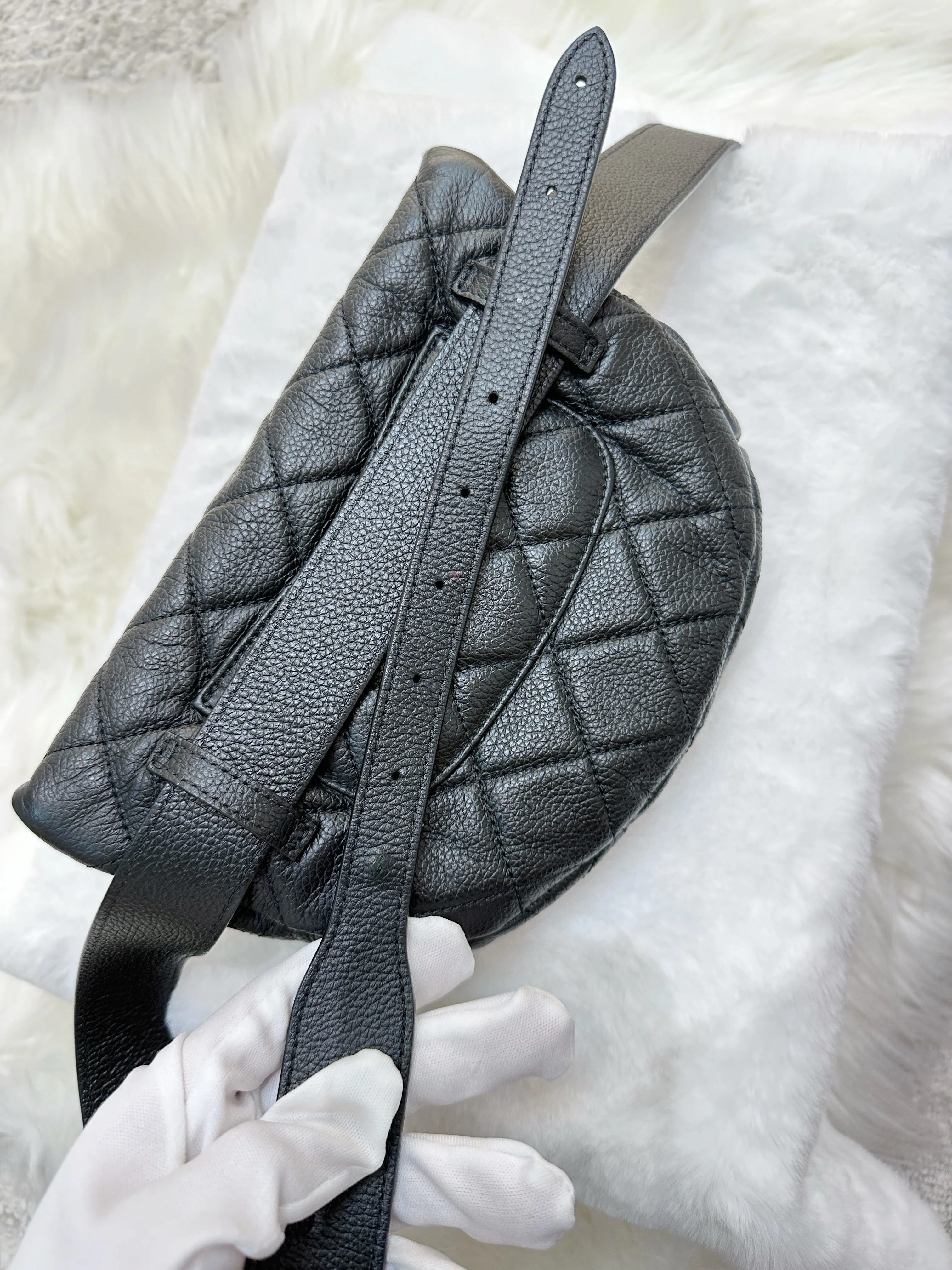 CHANEL Grained Calfskin Quilted Waist Belt Bag Black