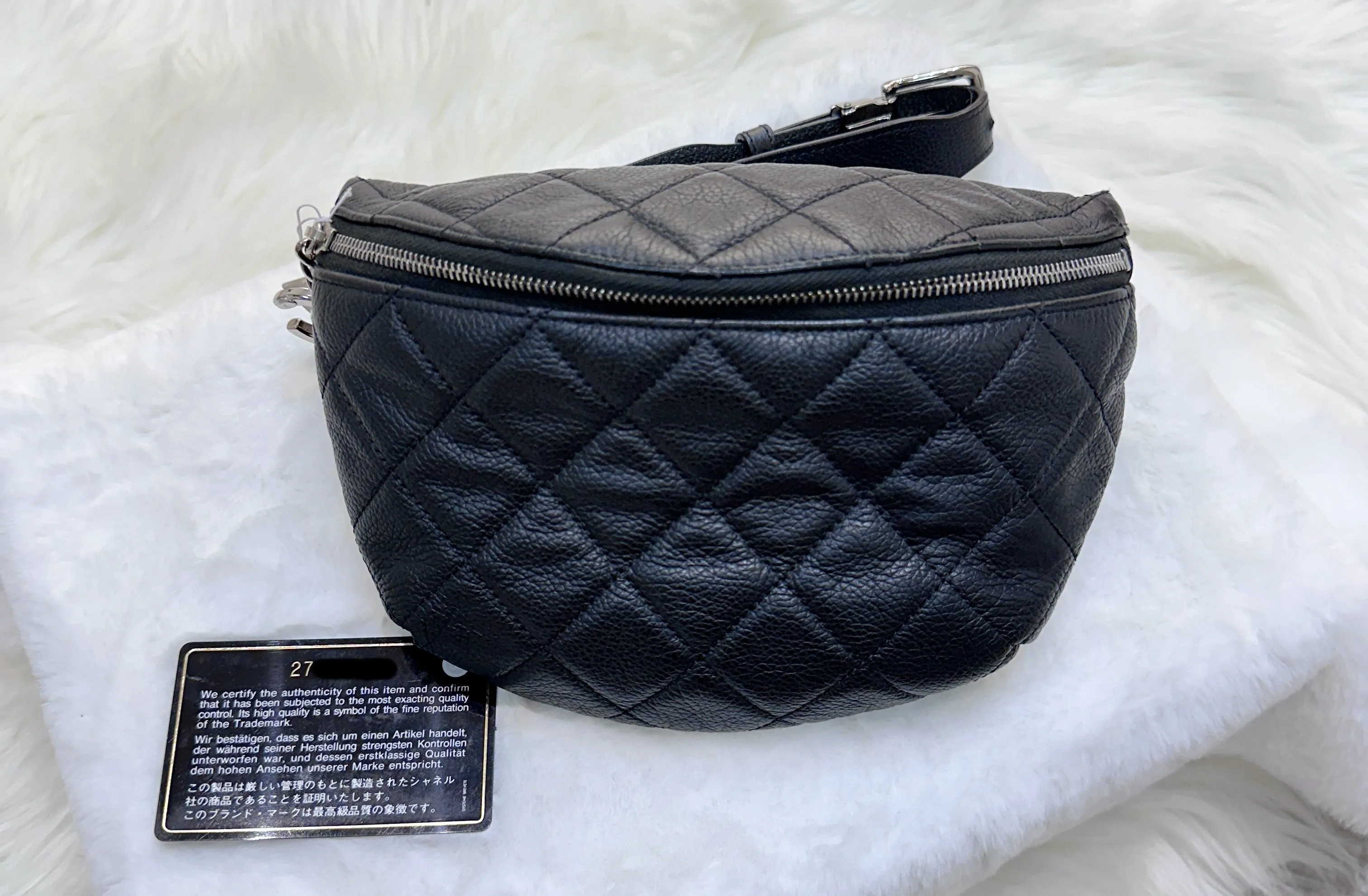 CHANEL Grained Calfskin Quilted Waist Belt Bag Black