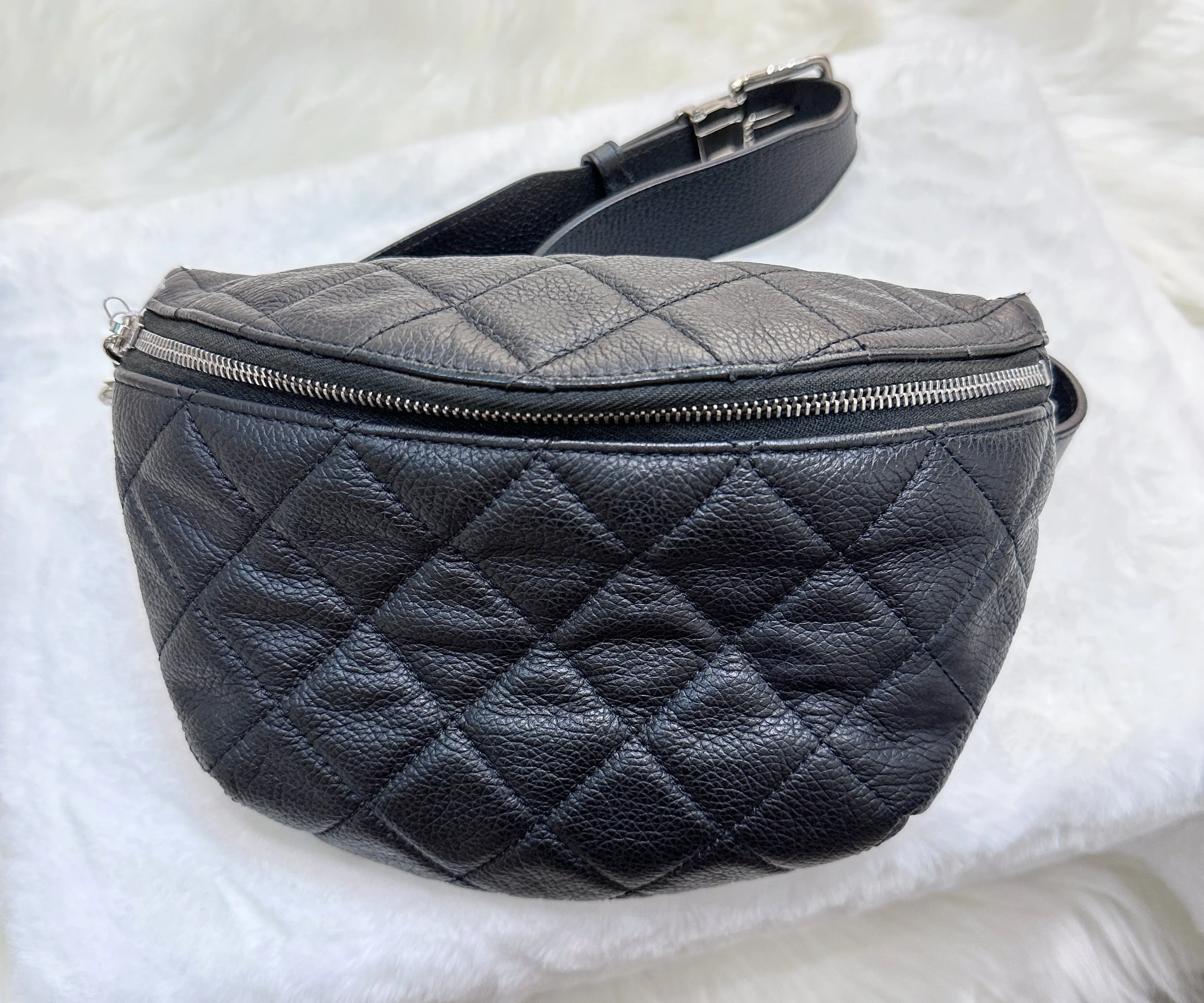 CHANEL Grained Calfskin Quilted Waist Belt Bag Black