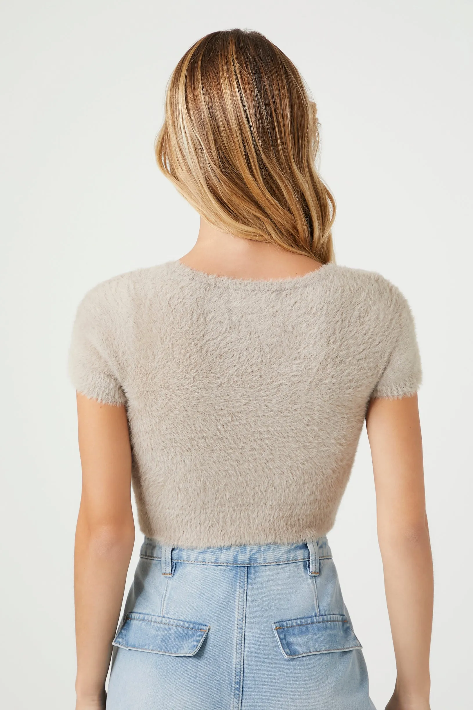 Cropped Fuzzy Sweater-Knit Tee