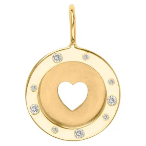 Cutout Heart Wide Frame Round Charm