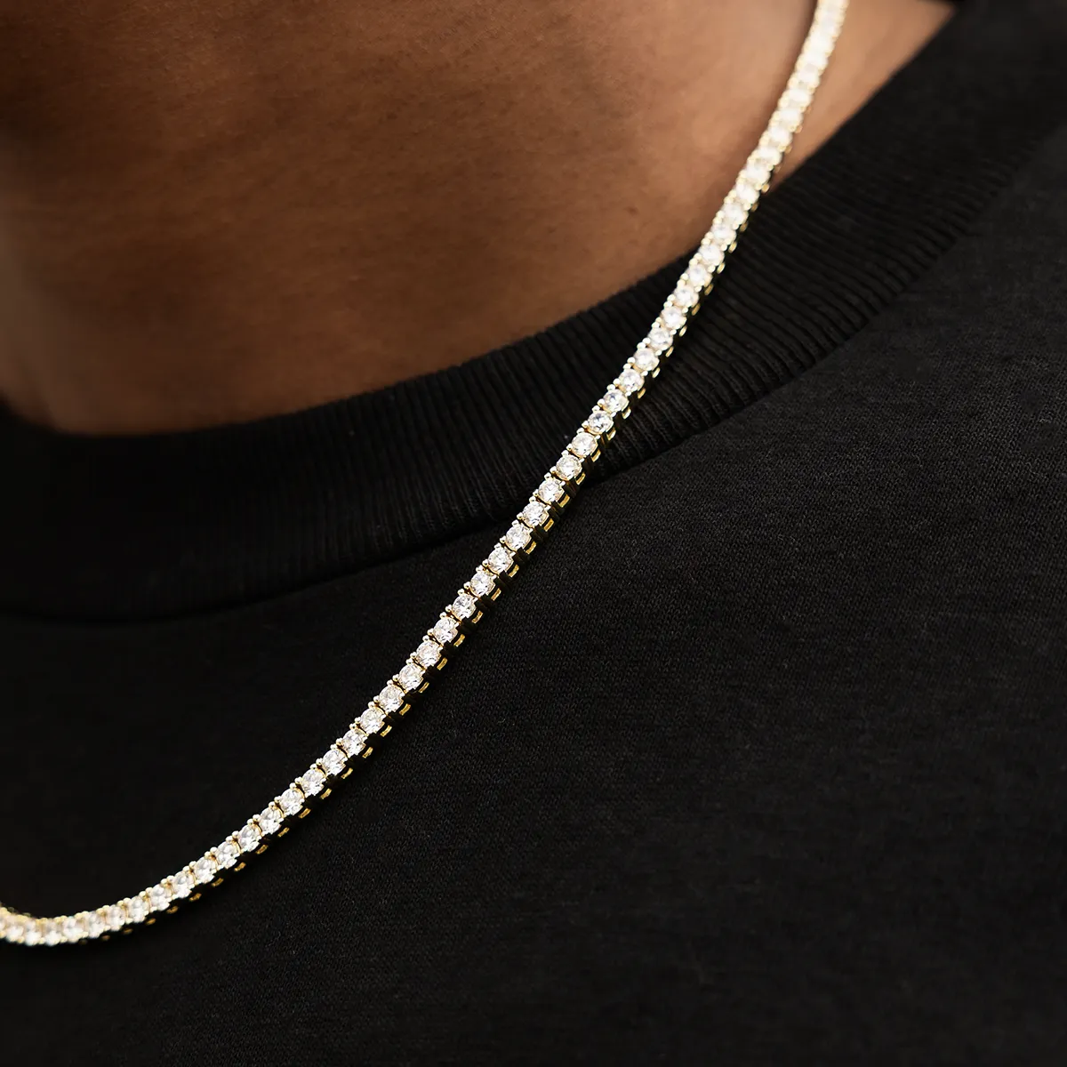 Diamond Tennis Necklace in Yellow Gold- 3mm