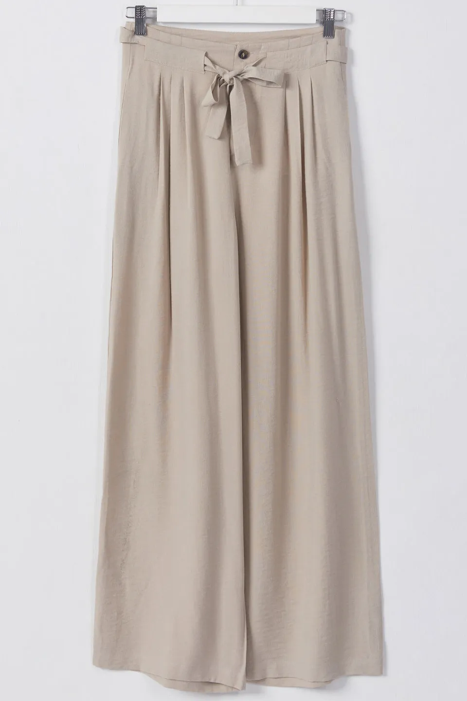 Divine Oat Wide Leg Pleat Front Drapey Pant