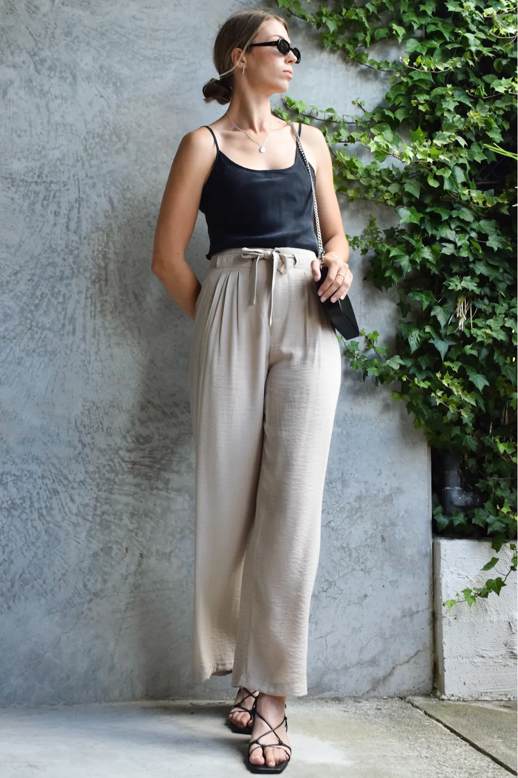 Divine Oat Wide Leg Pleat Front Drapey Pant