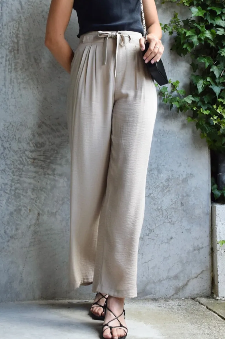 Divine Oat Wide Leg Pleat Front Drapey Pant