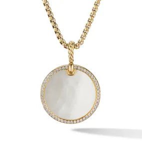 DY Elements Disc Pendant in 18K Yellow Gold with Mother of Pearl and Pave Diamond Rim