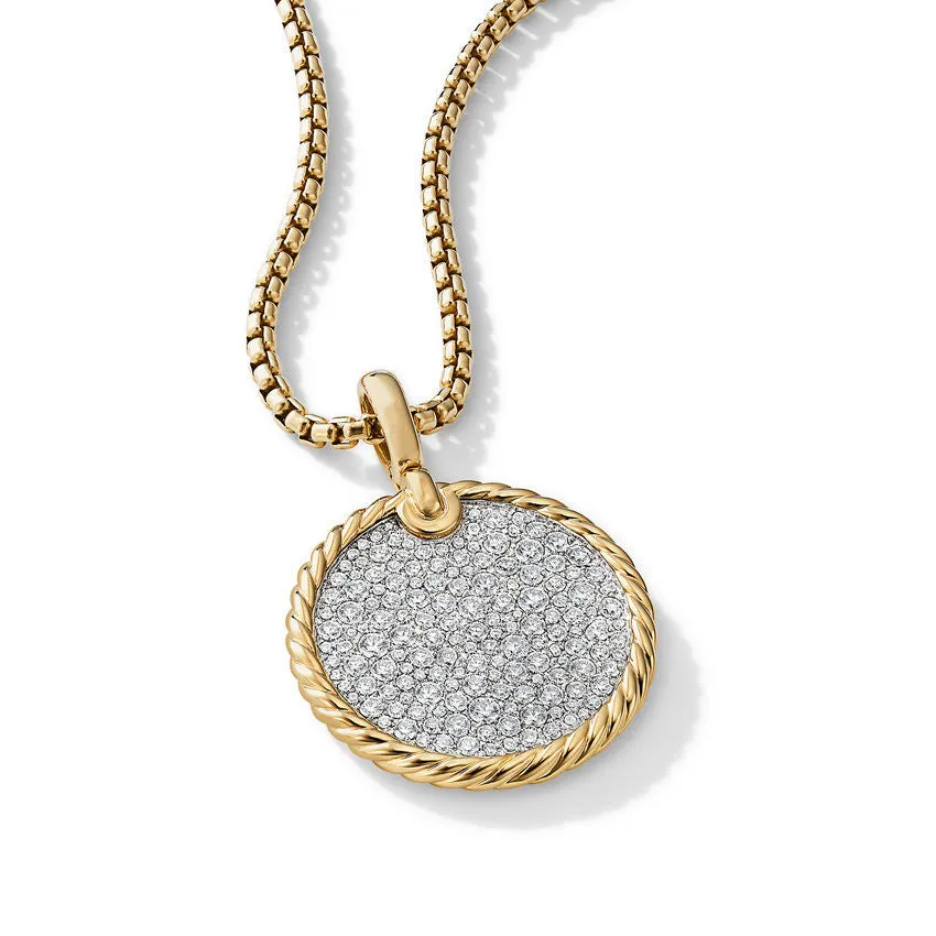 DY Elements Disc Pendant in 18K Yellow Gold with Pave Diamonds