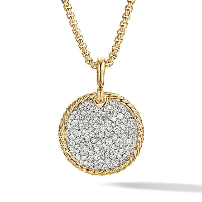 DY Elements Disc Pendant in 18K Yellow Gold with Pave Diamonds