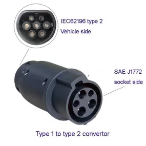 EV Charging Adapter Barrel 32A EV Charger Connector Type 1 to Type 2 SAEJ1772 to IEC62196