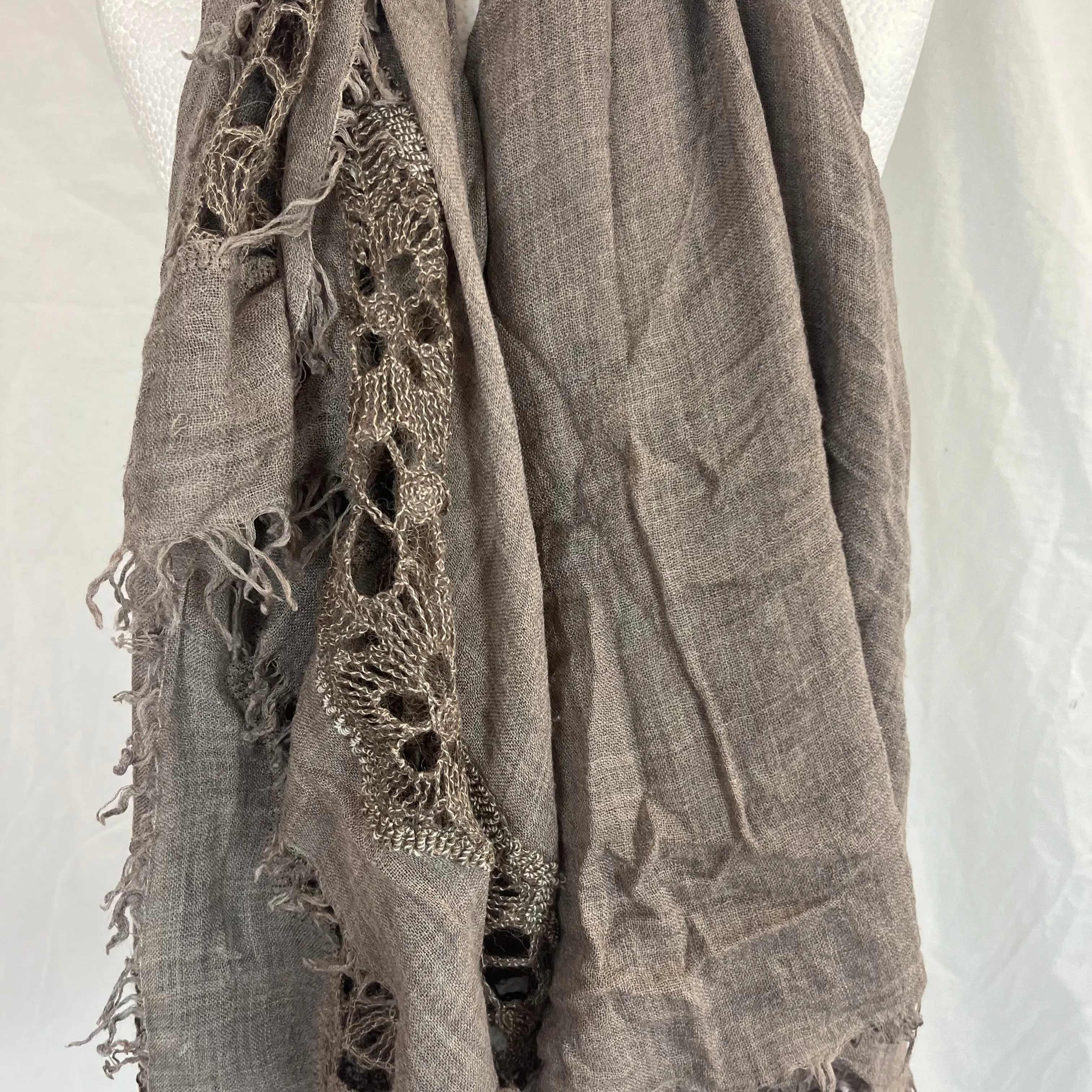 Faliero Sarti Pale Cocoa Embroidered Cashmere & Alpaca Scarf